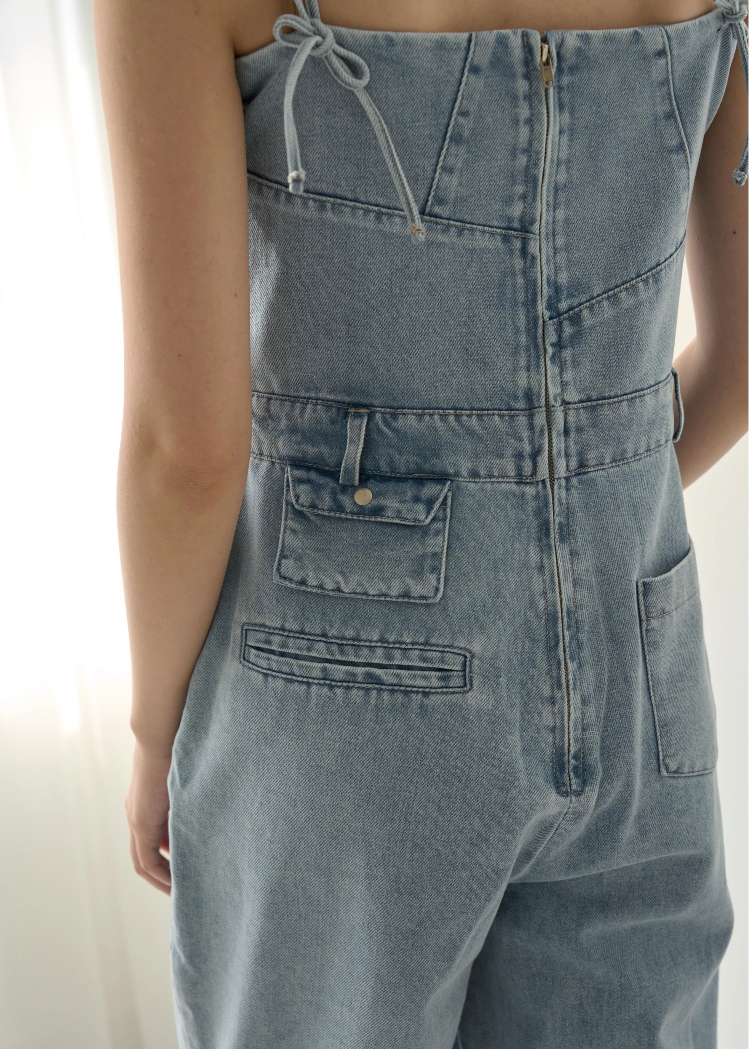 asymmetry patchwork denim all-in-one