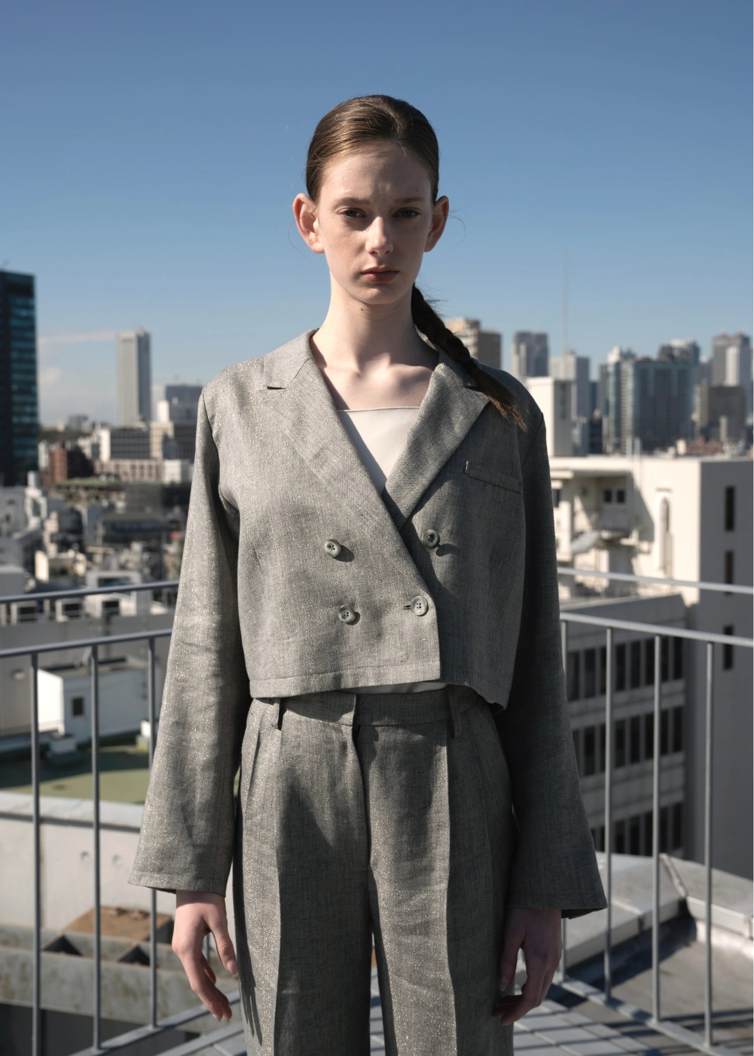 short lame linen twill peaked lapel JK