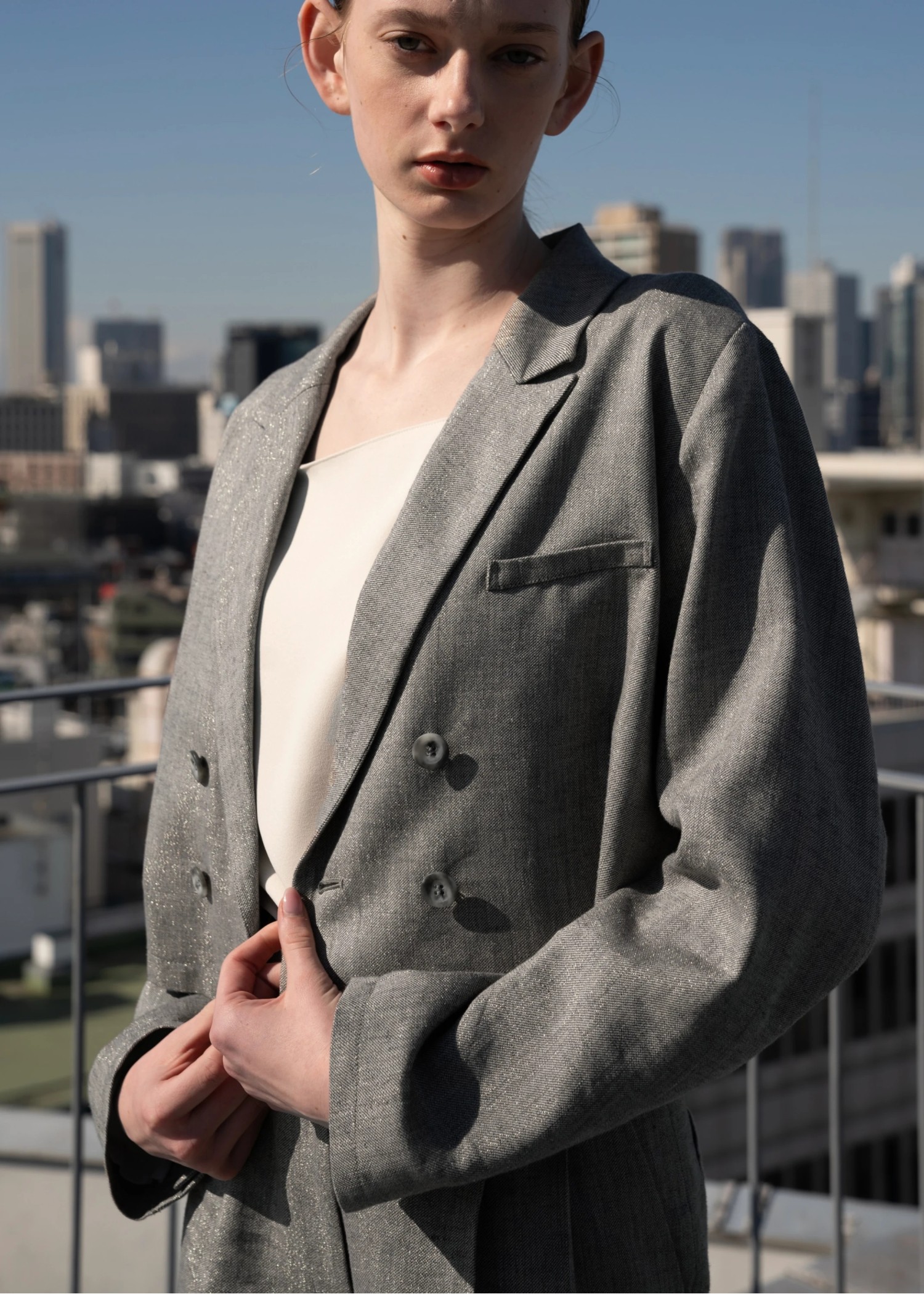 short lame linen twill peaked lapel JK