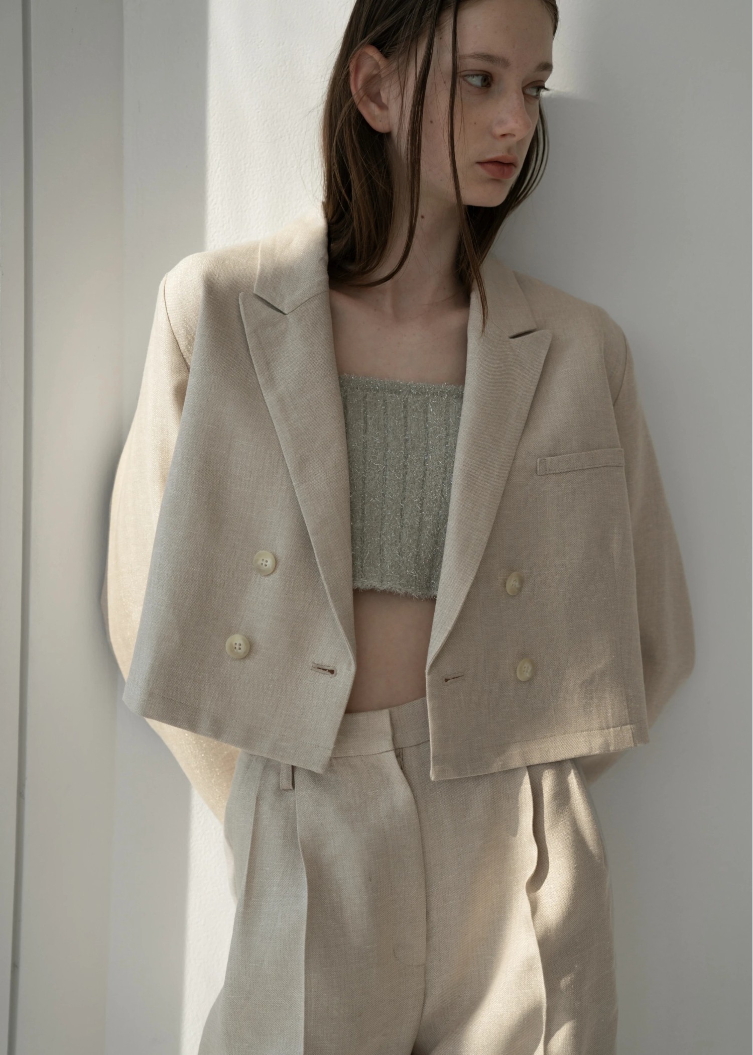 short lame linen twill peaked lapel JK