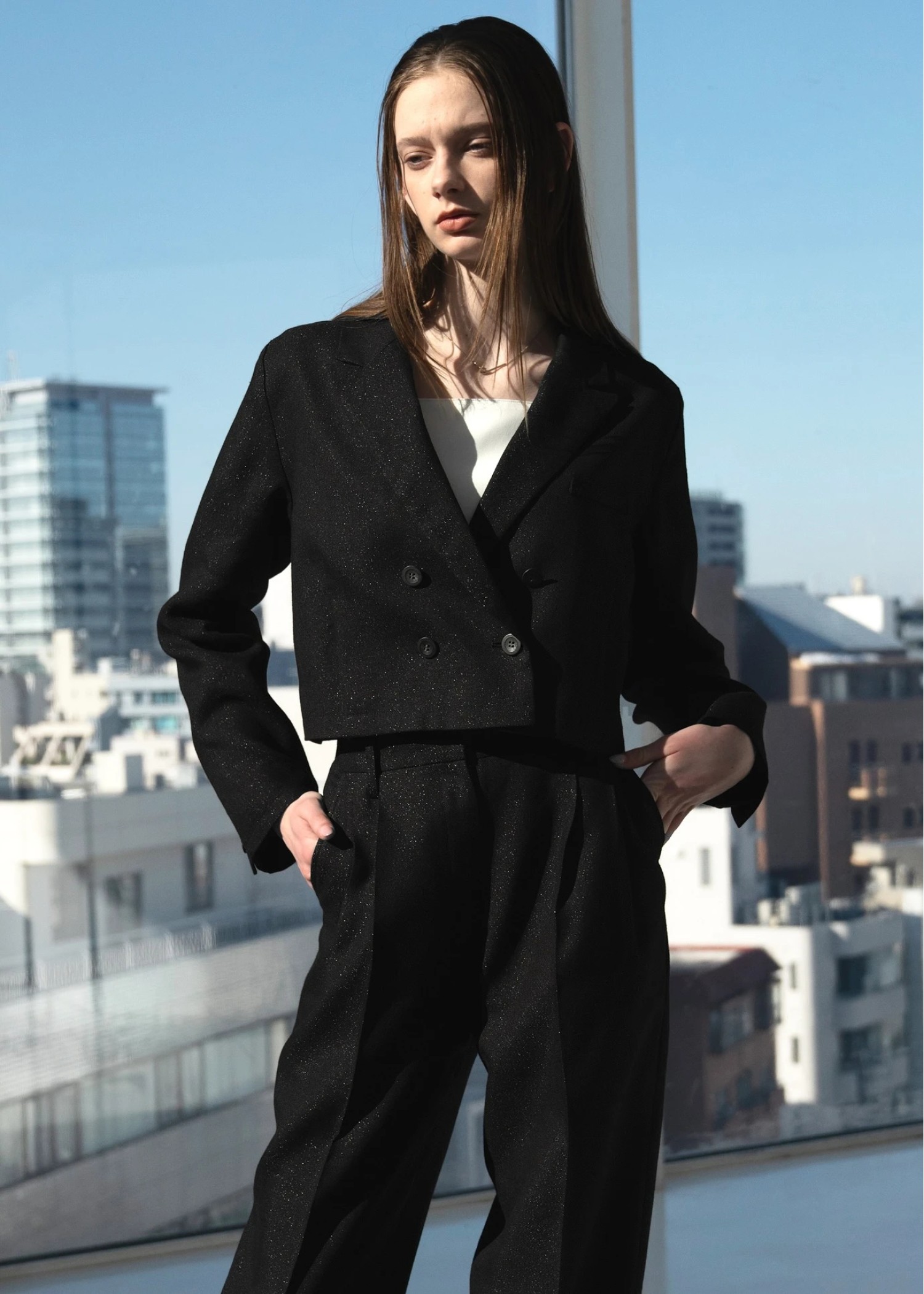 short lame linen twill peaked lapel JK