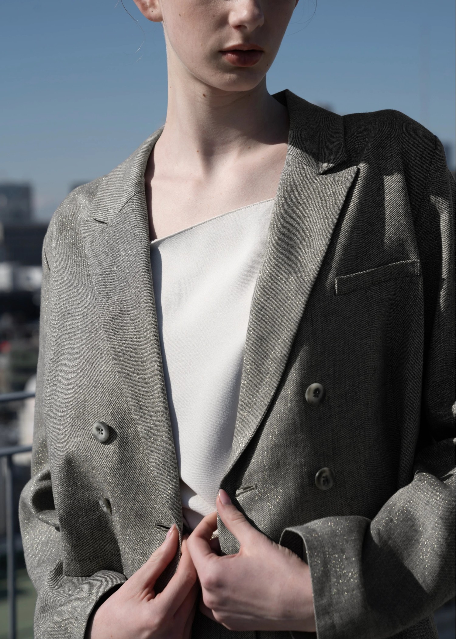 short lame linen twill peaked lapel JK