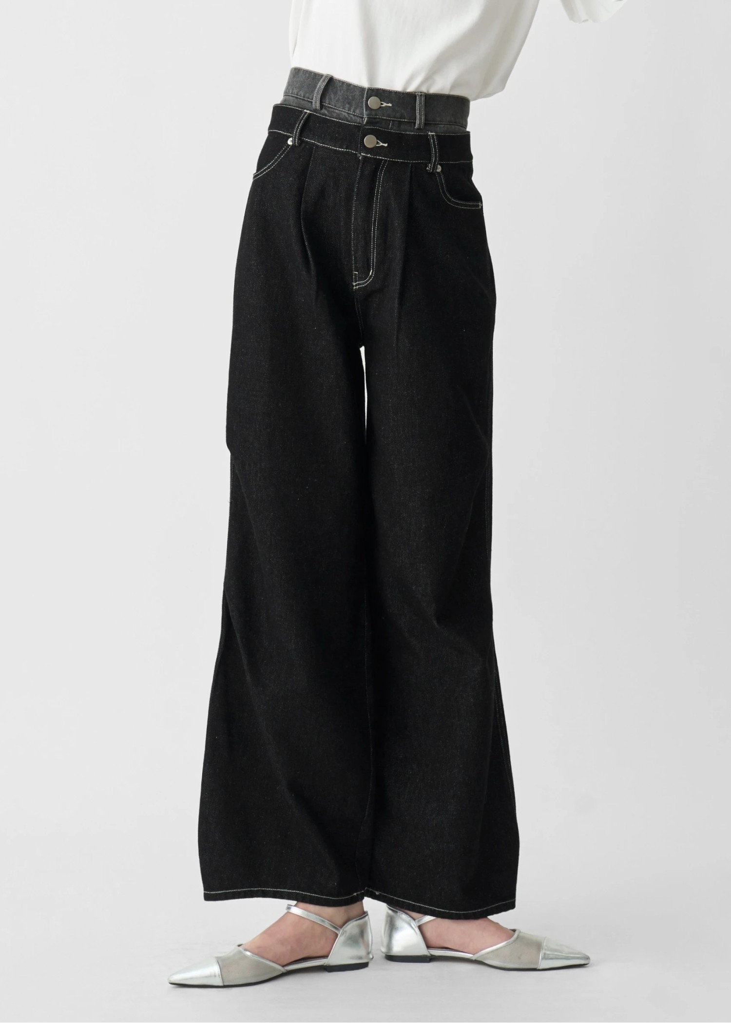 double belt side tuck denim PT