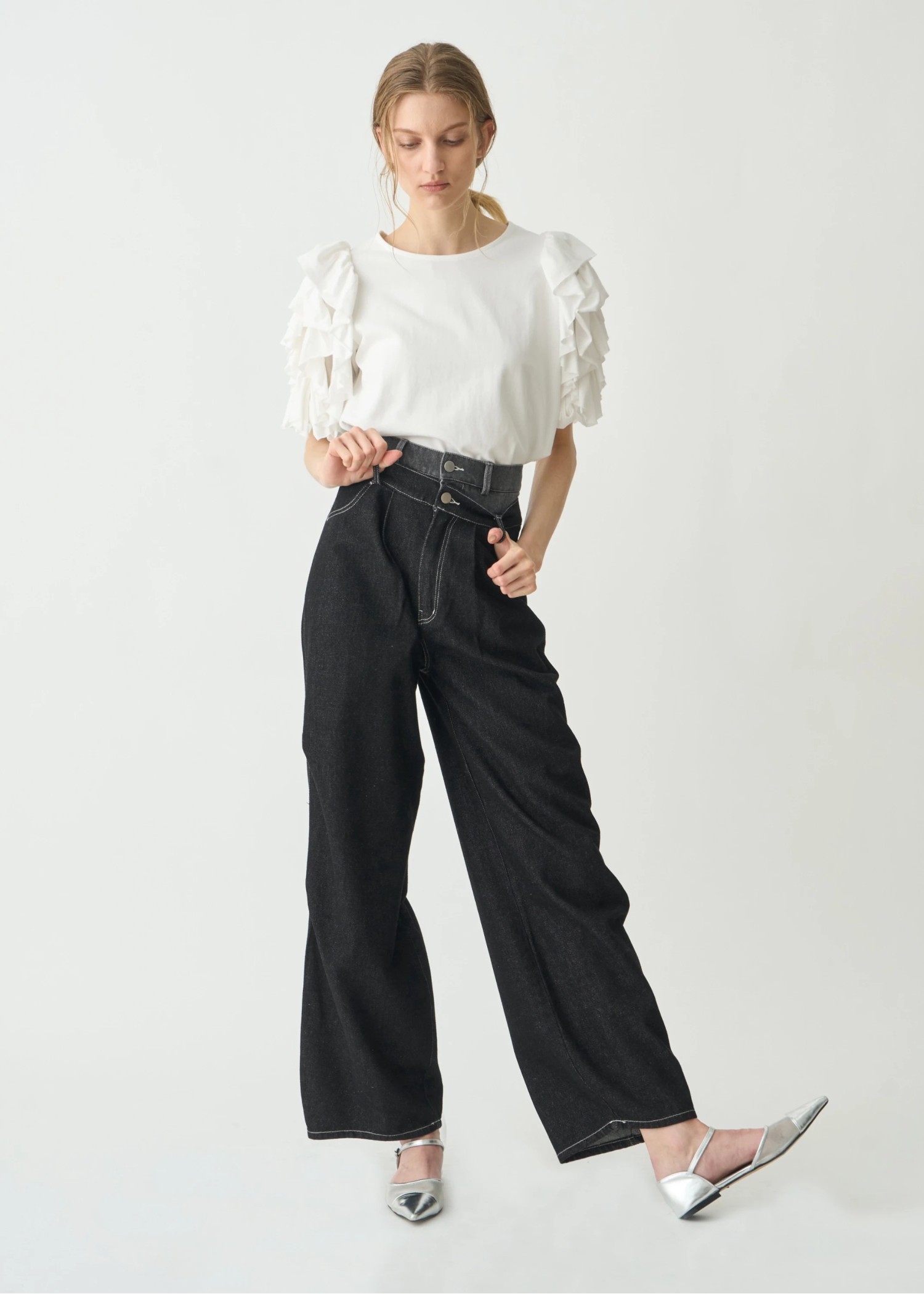 double belt side tuck denim PT