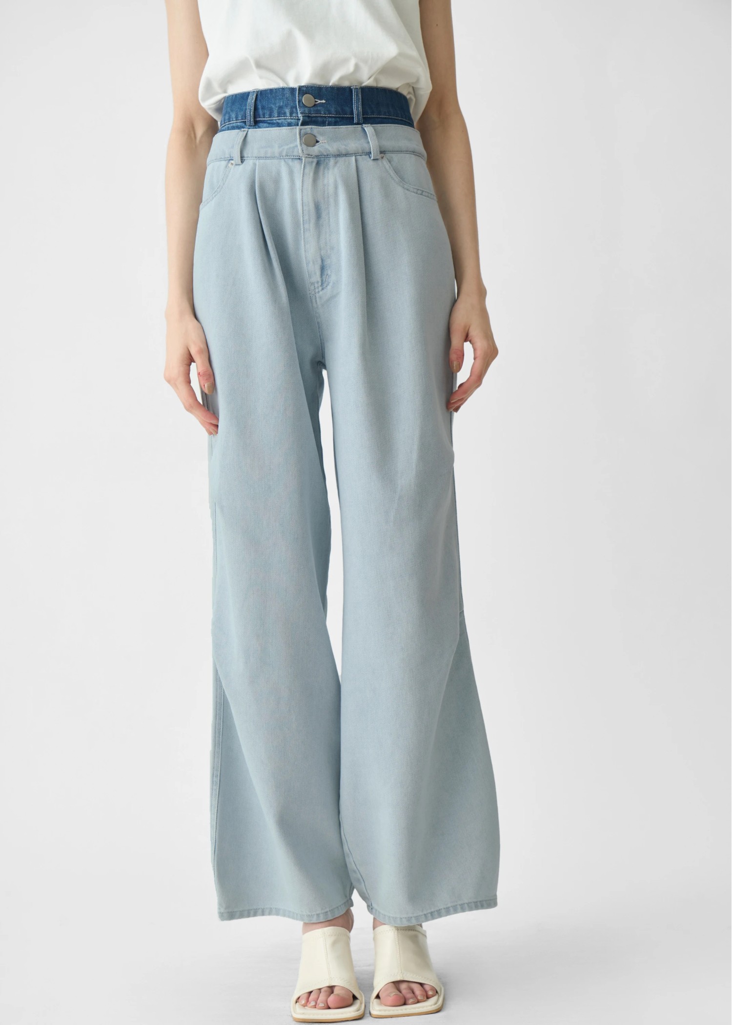 double belt side tuck denim PT