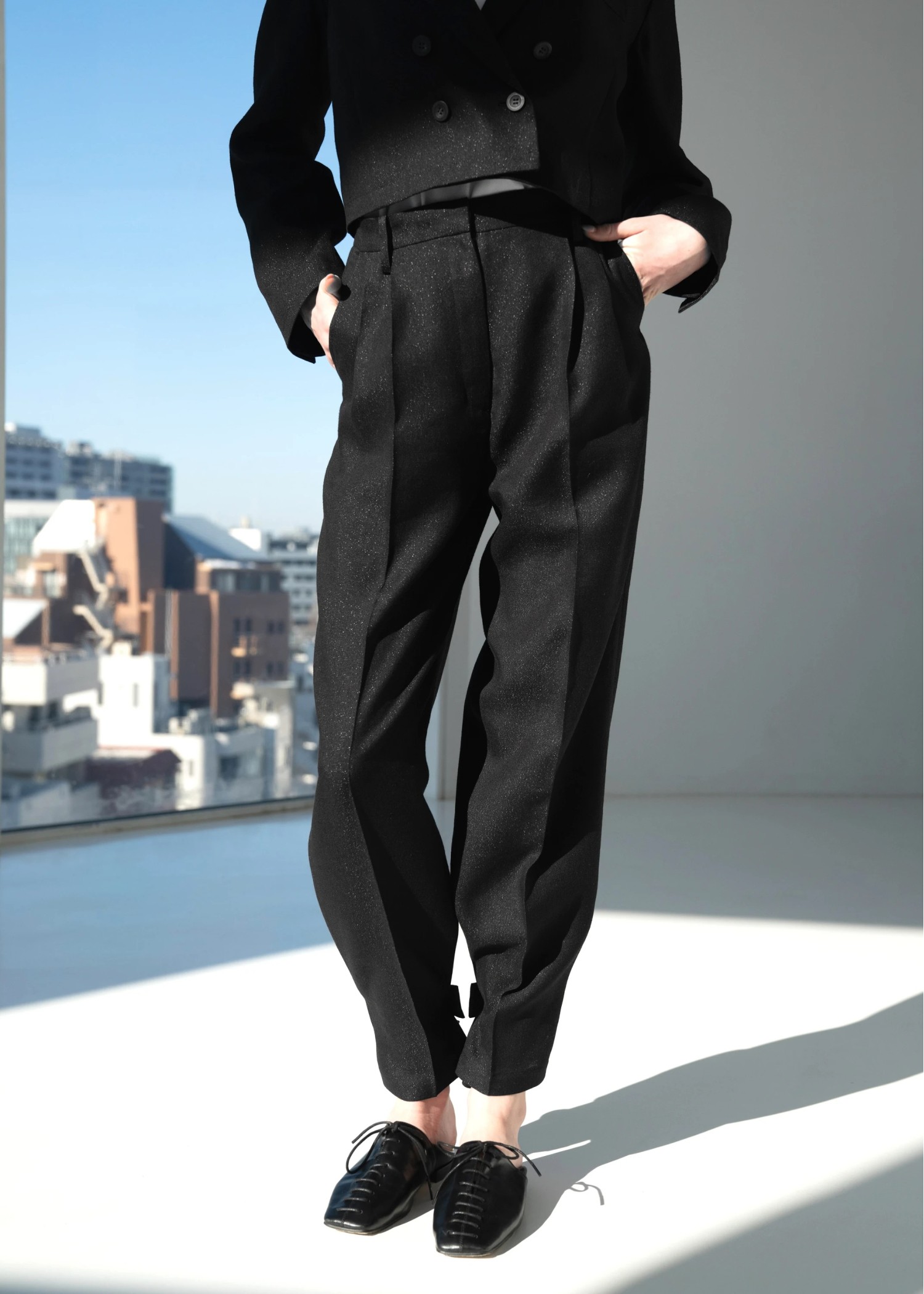 lame linen twill 2tuck hem belt PT