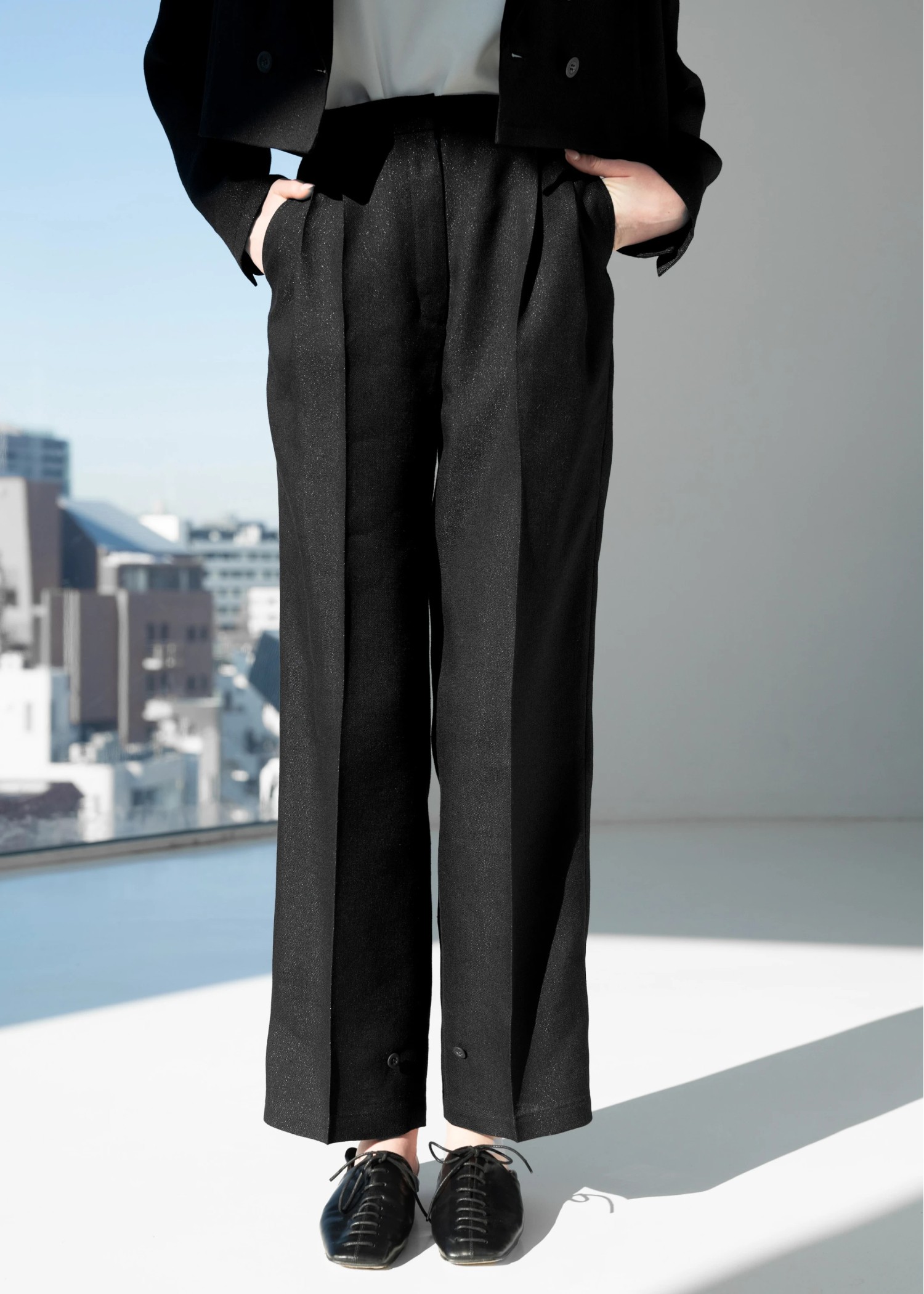 lame linen twill 2tuck hem belt PT