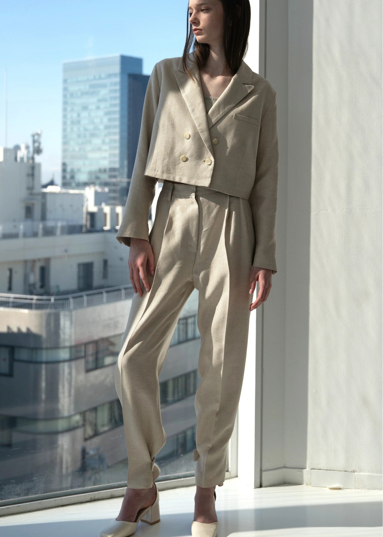 lame linen twill 2tuck hem belt PT