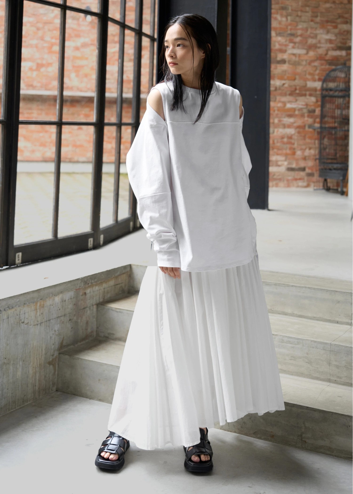 waist rubber tuck irregular hem flare SK