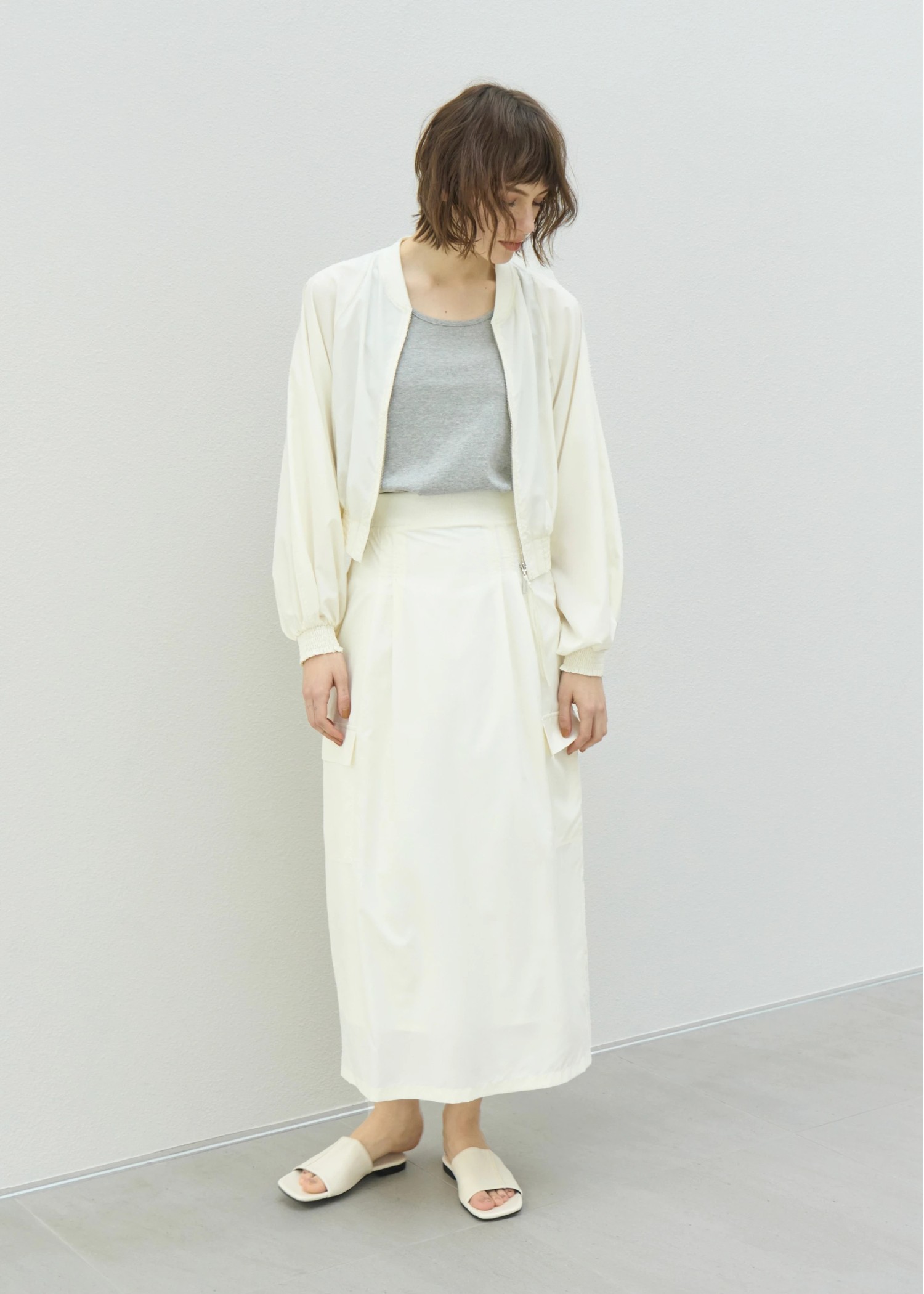 UV cut sheer lightly zip TOPS