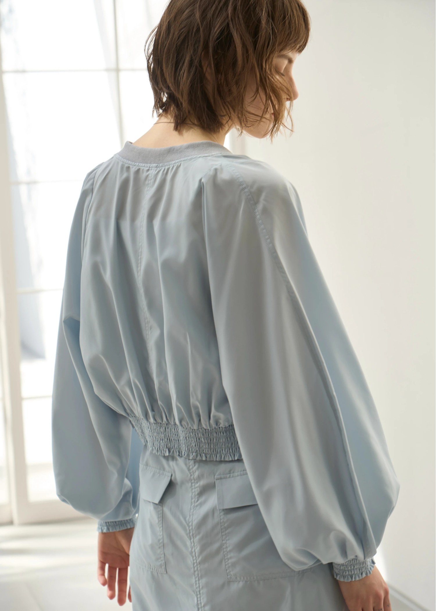 UV cut sheer lightly zip TOPS