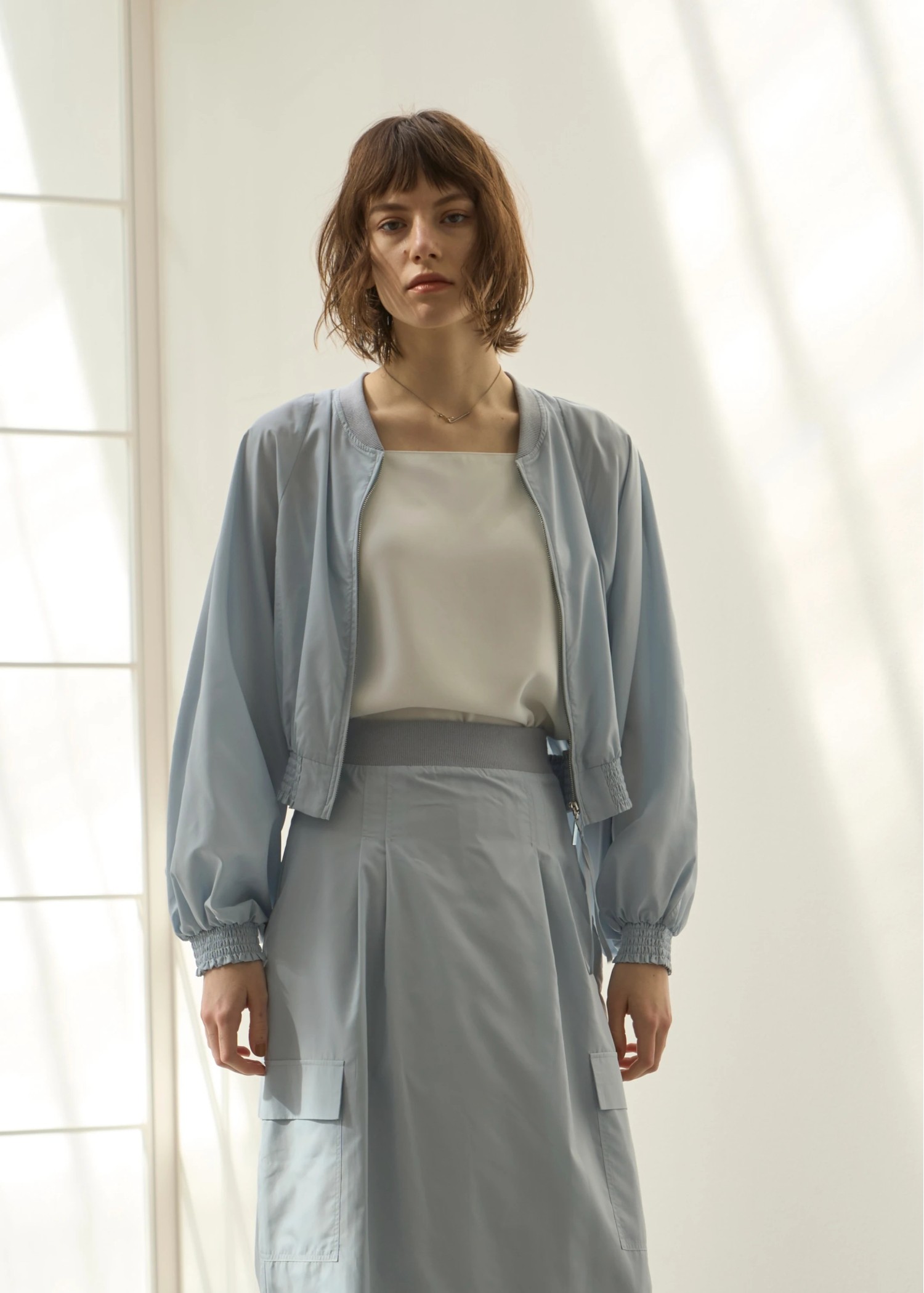 UV cut sheer lightly zip TOPS