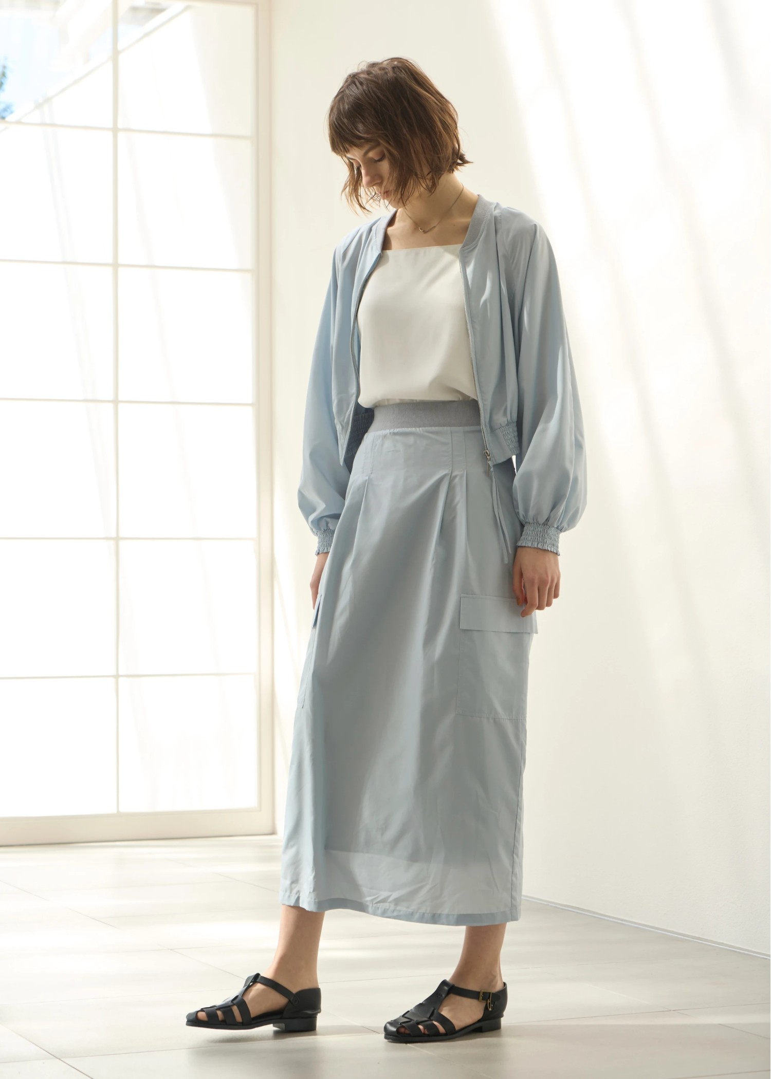 UV cut sheer lightly zip TOPS