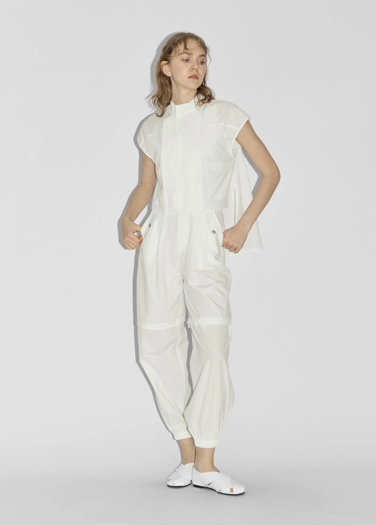 irregular hem flap pocket zip tops