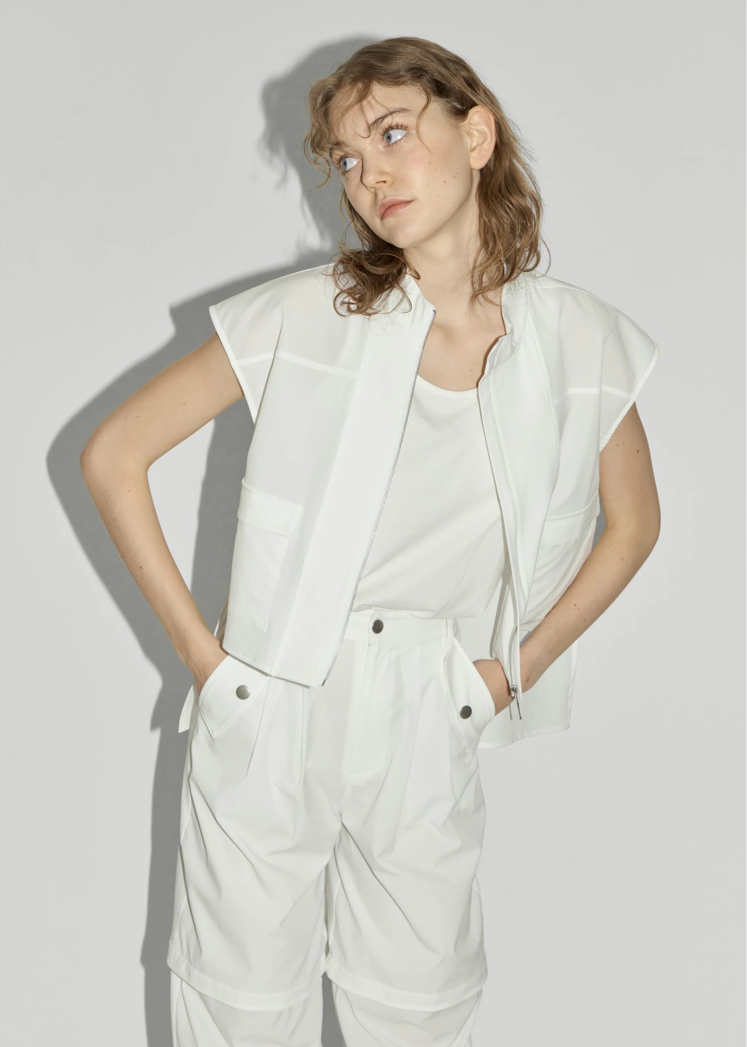 irregular hem flap pocket zip tops