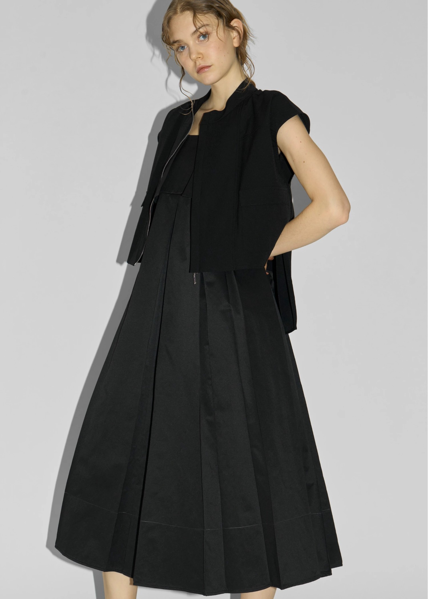 irregular hem flap pocket zip tops