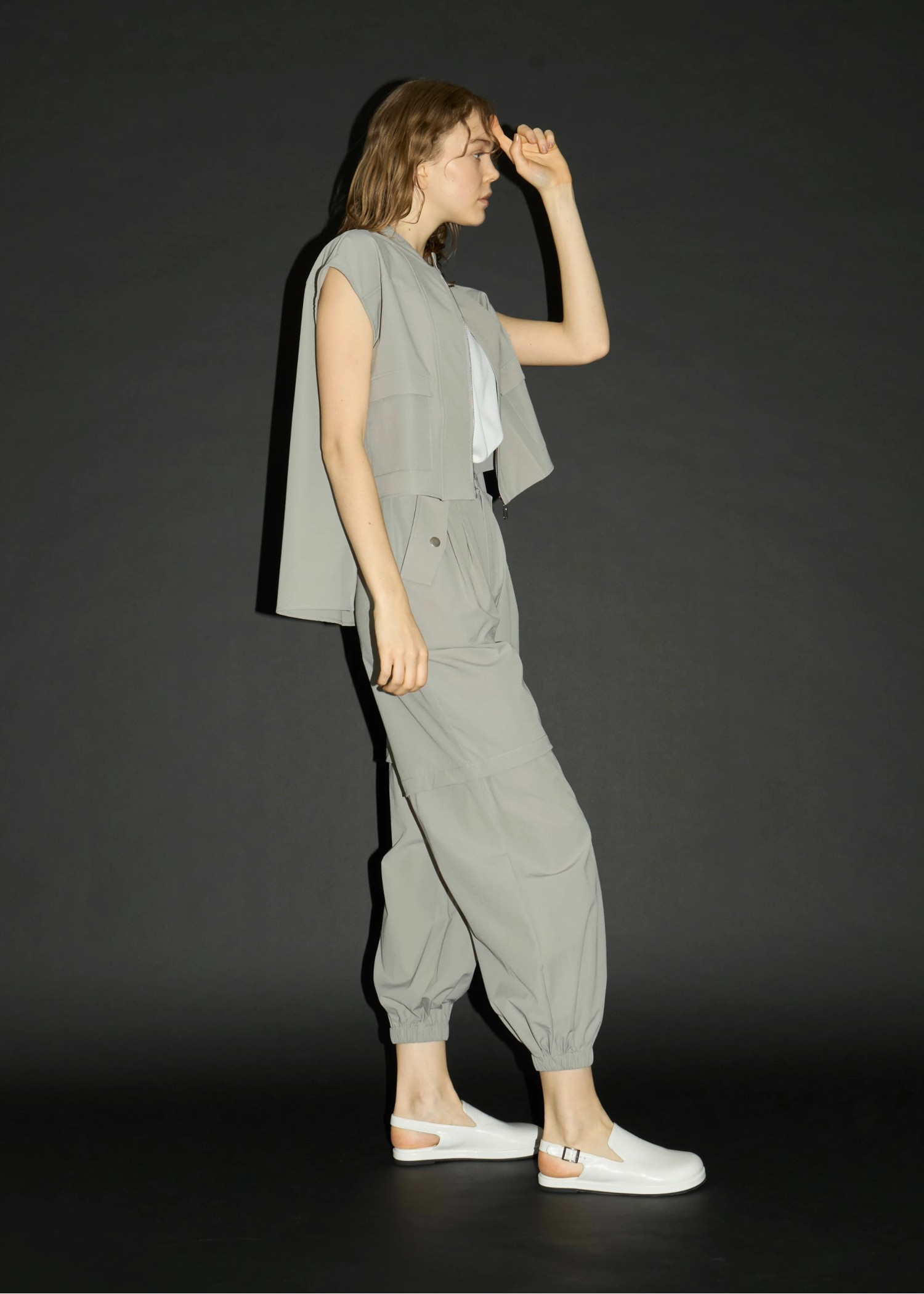 irregular hem flap pocket zip tops