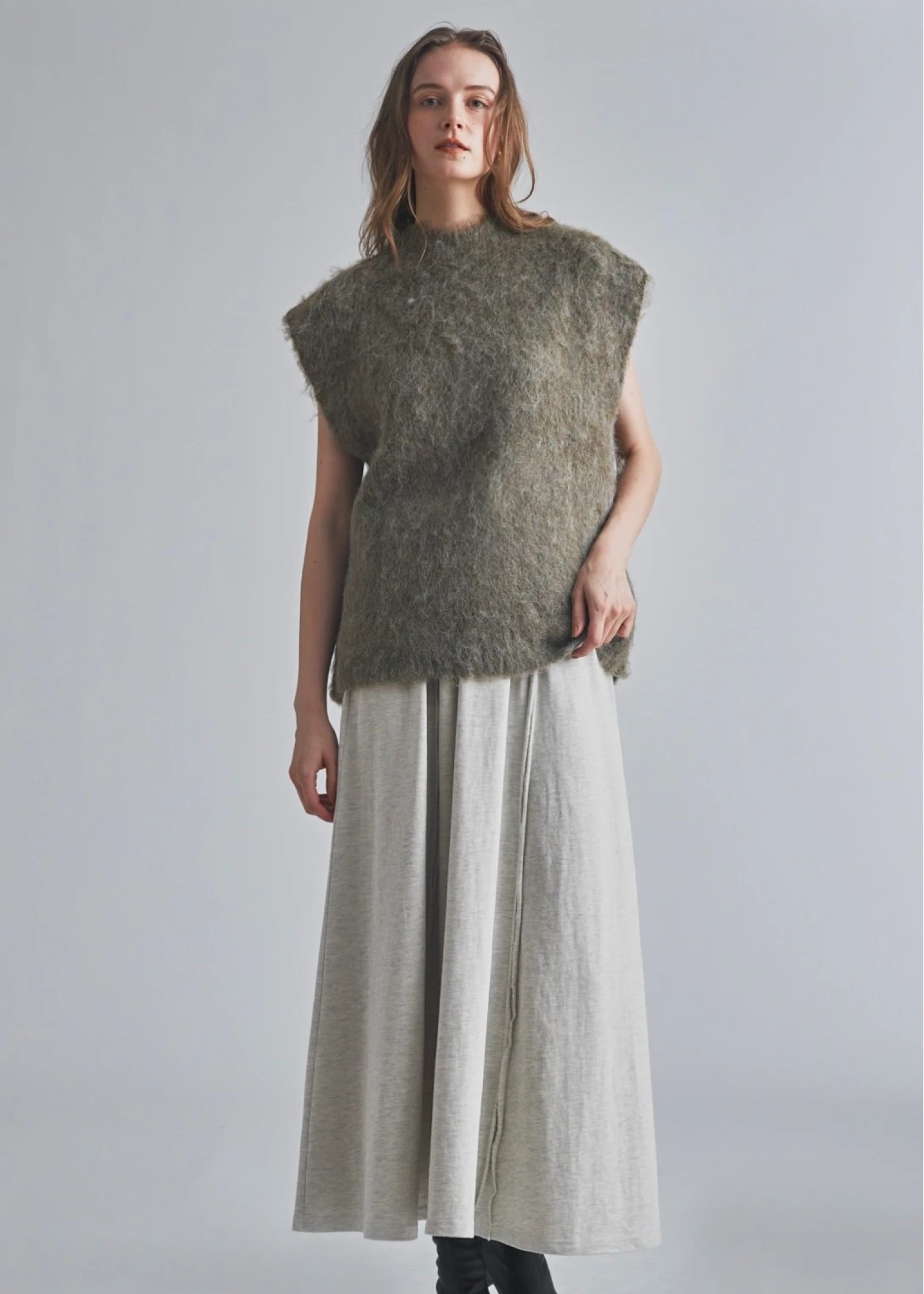 brushed shaggy over size knit vest