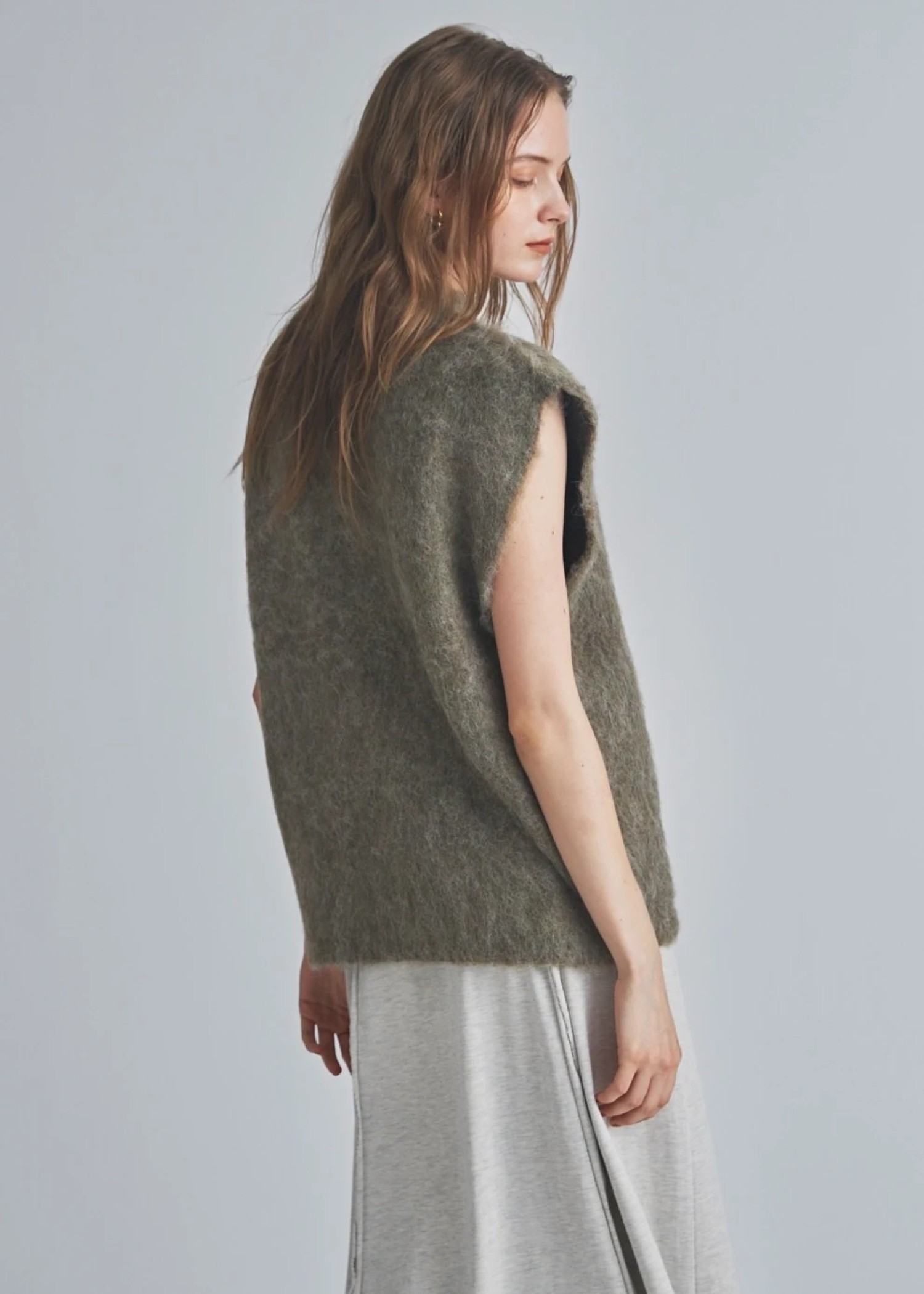 brushed shaggy over size knit vest