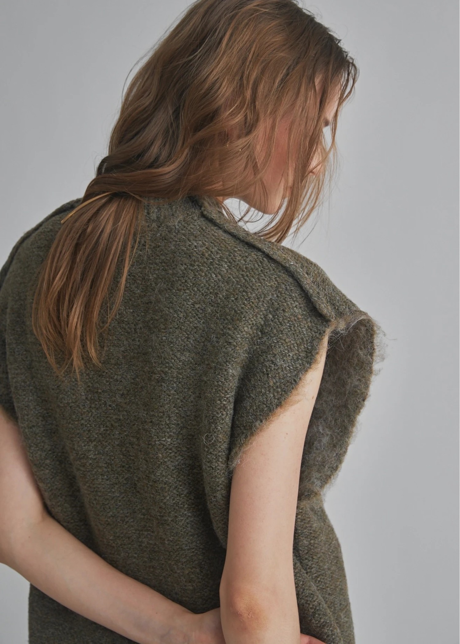 brushed shaggy over size knit vest