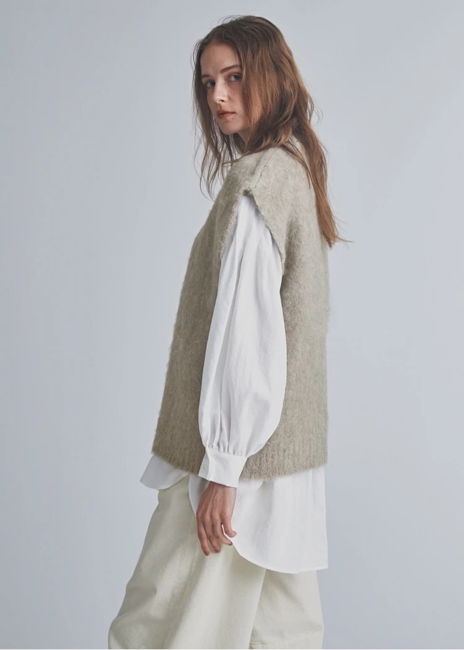 brushed shaggy over size knit vest