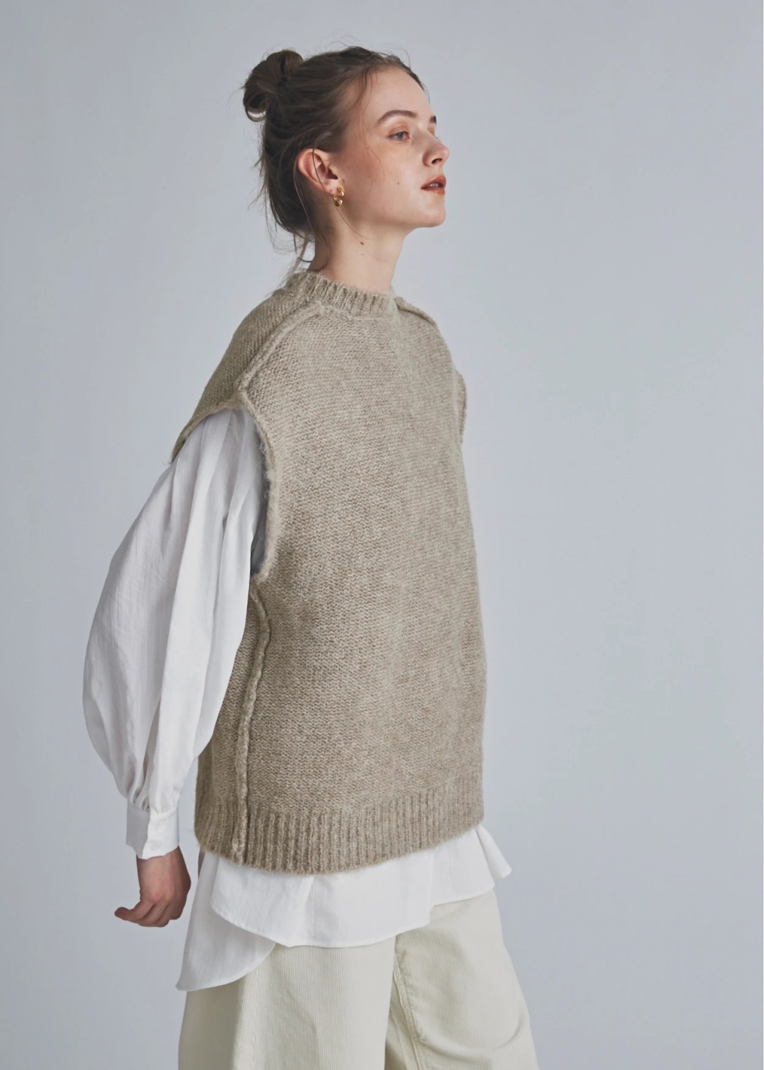 brushed shaggy over size knit vest