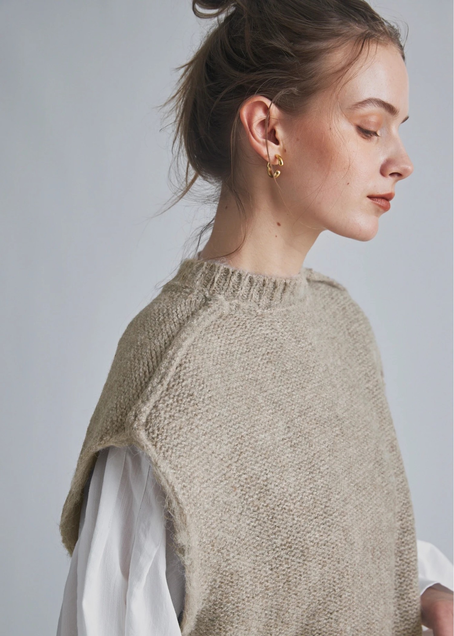 brushed shaggy over size knit vest