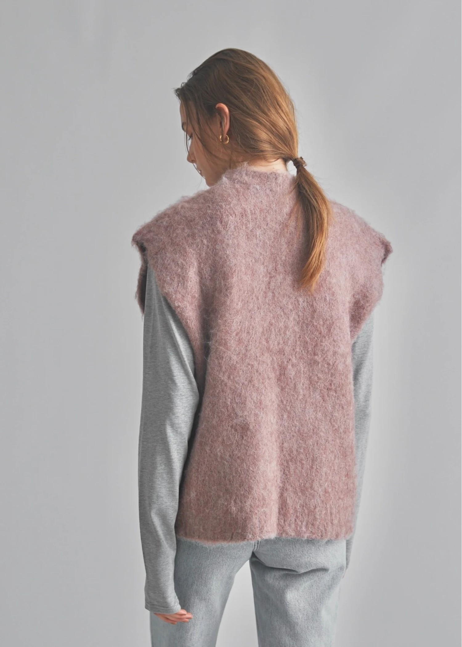 brushed shaggy over size knit vest