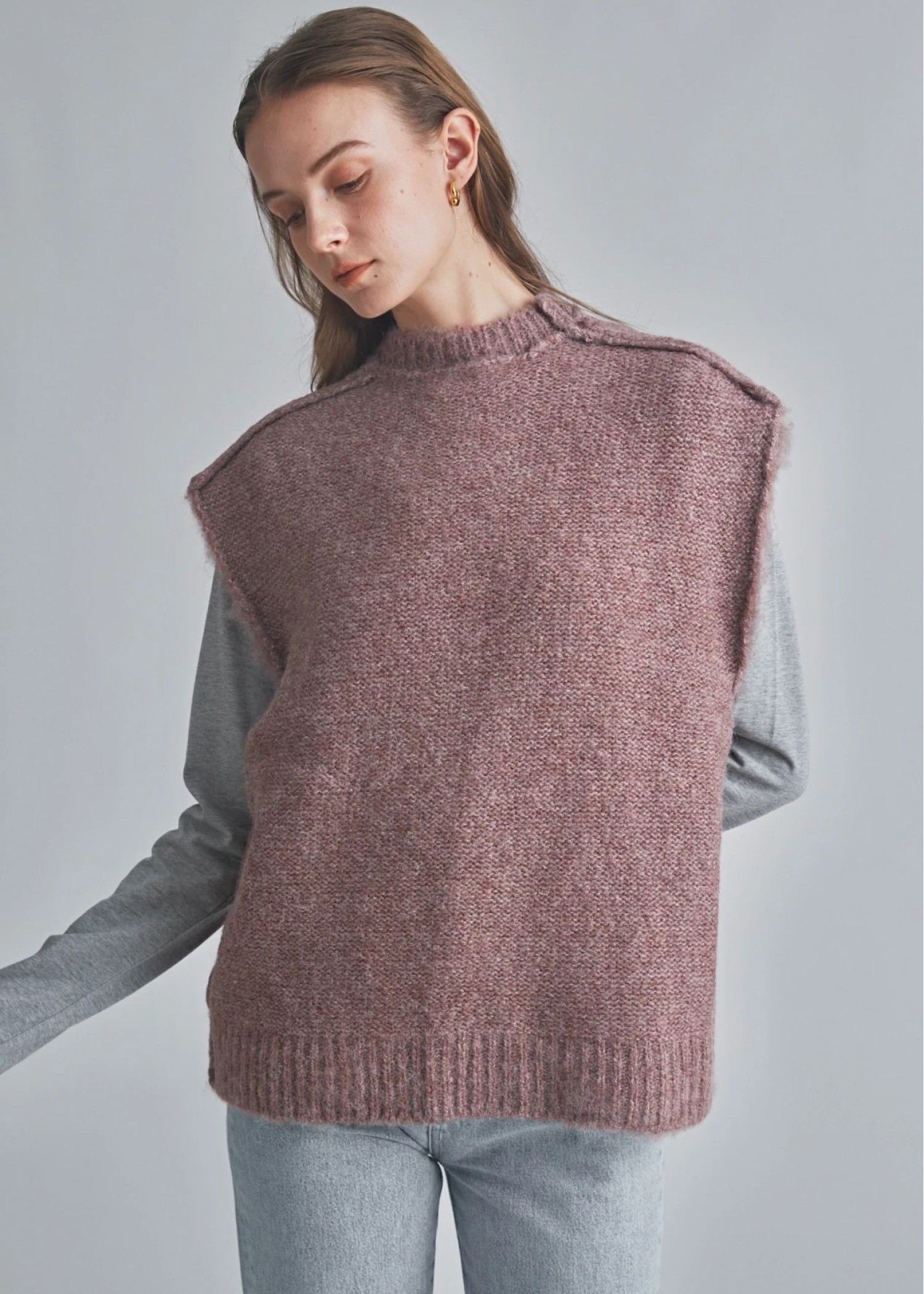 brushed shaggy over size knit vest