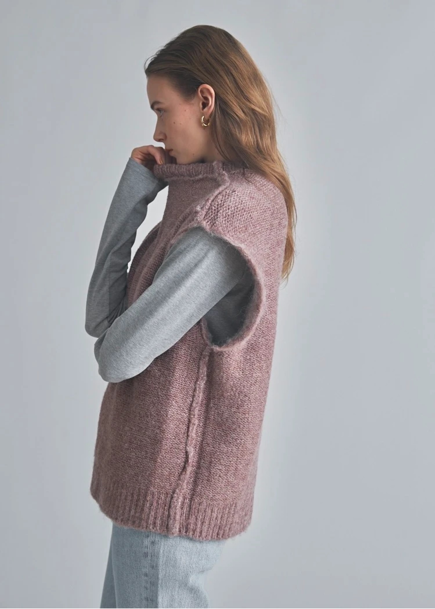 brushed shaggy over size knit vest