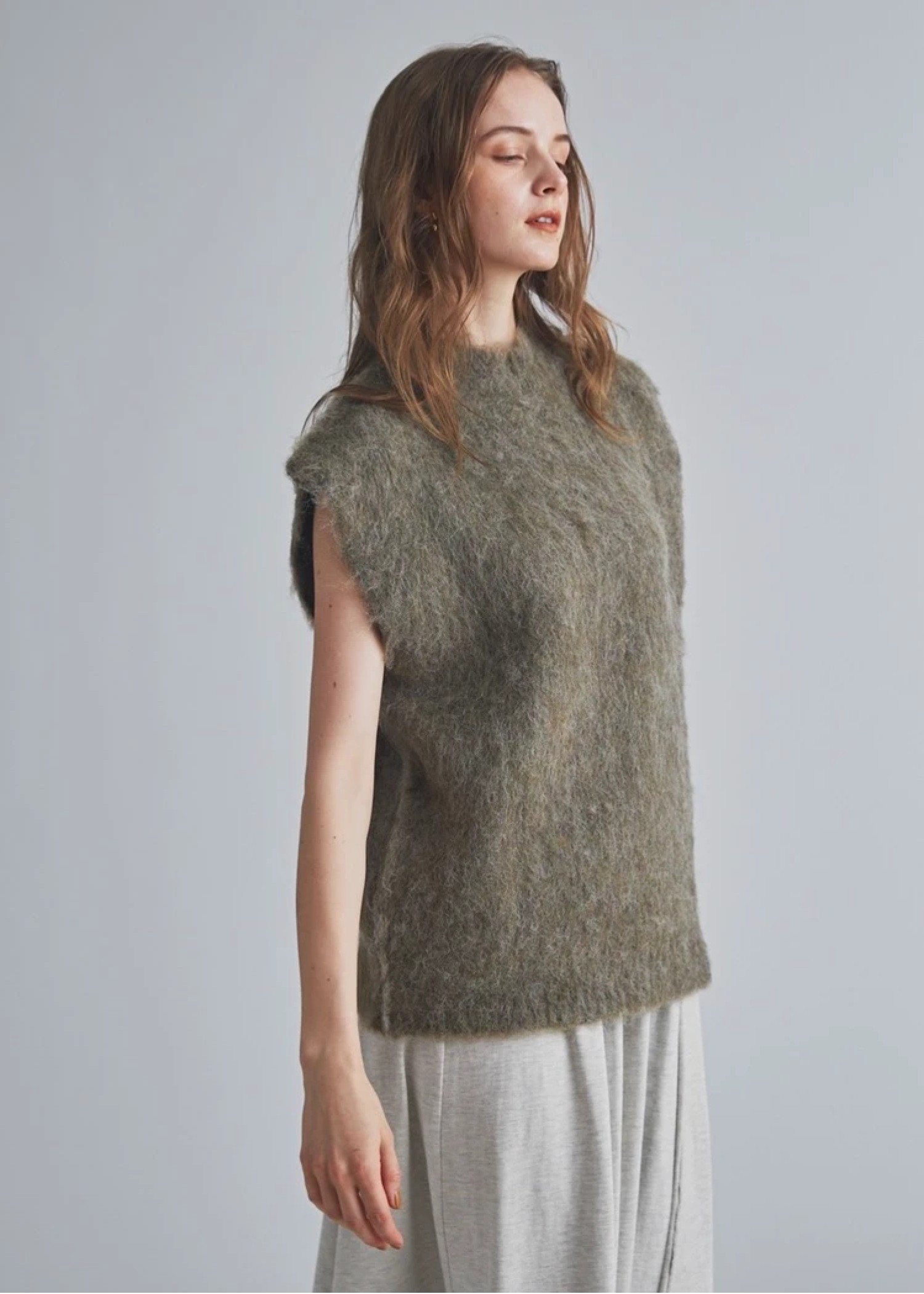 brushed shaggy over size knit vest
