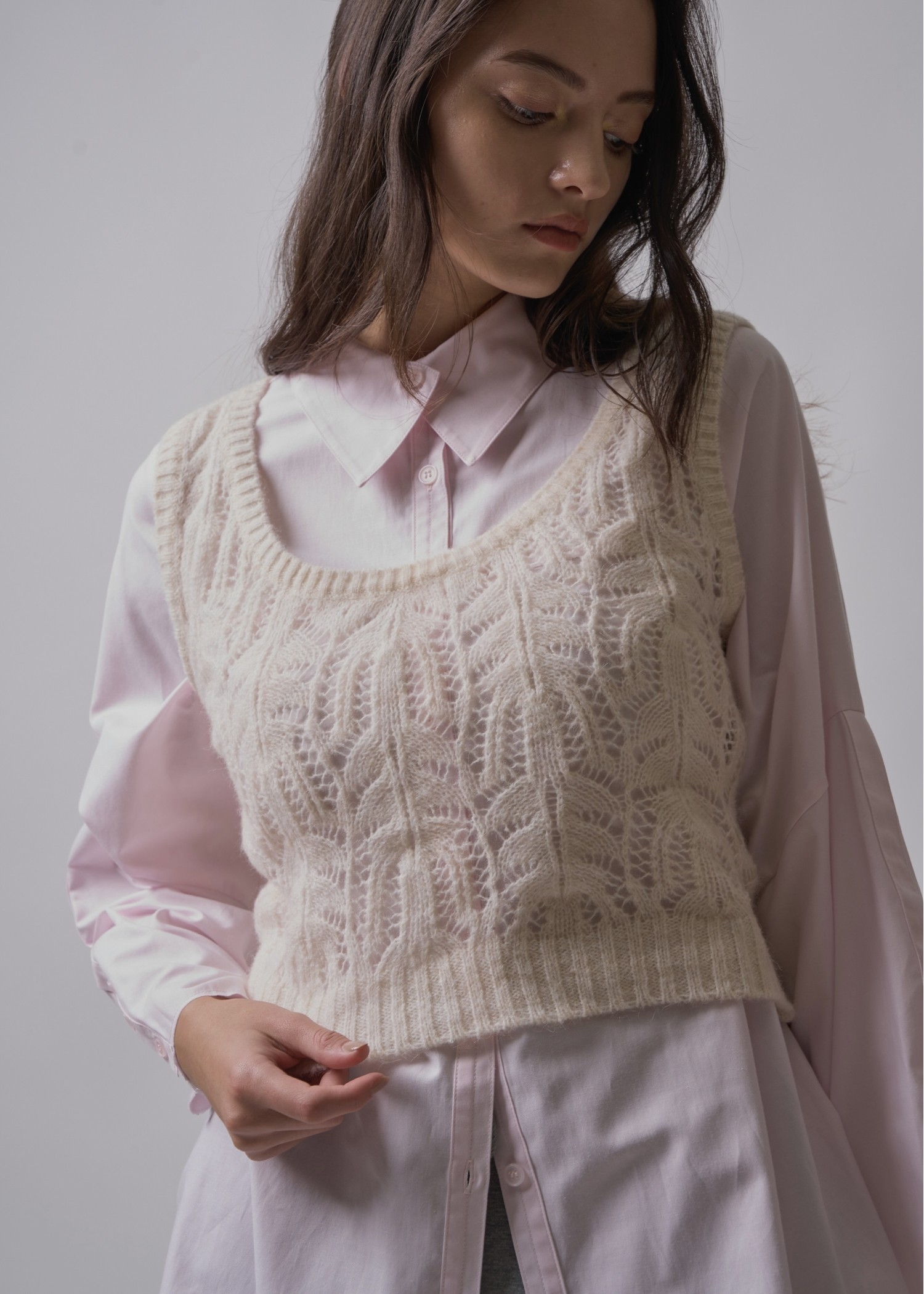 round neck sheer crochet knit tank