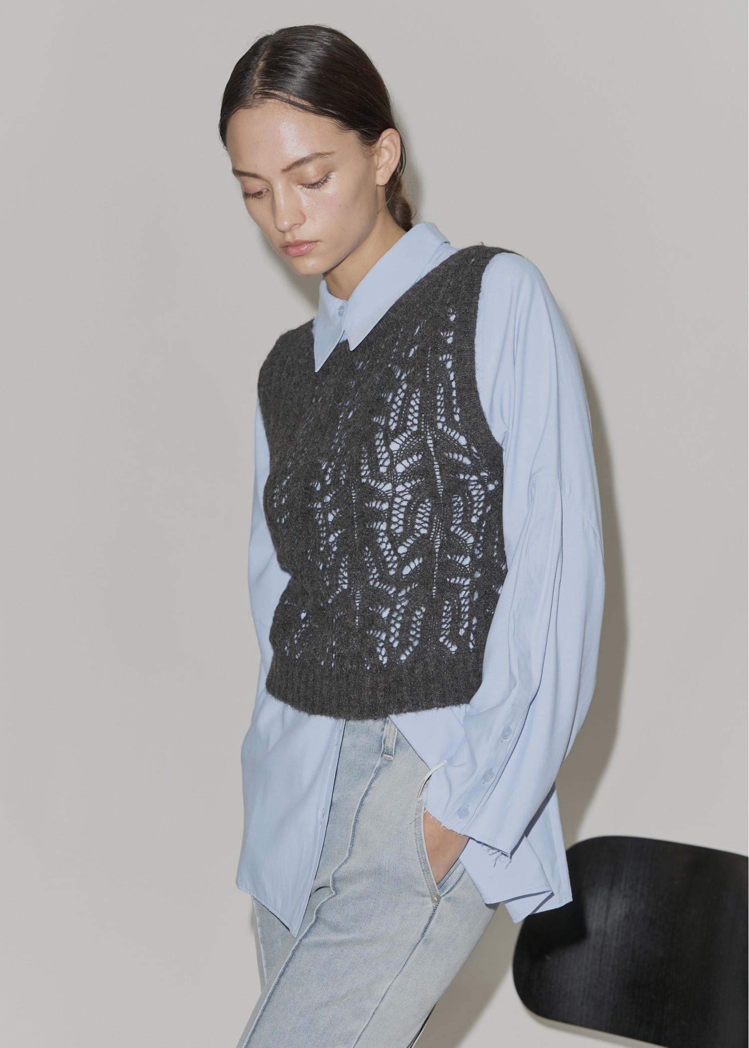 round neck sheer crochet knit tank