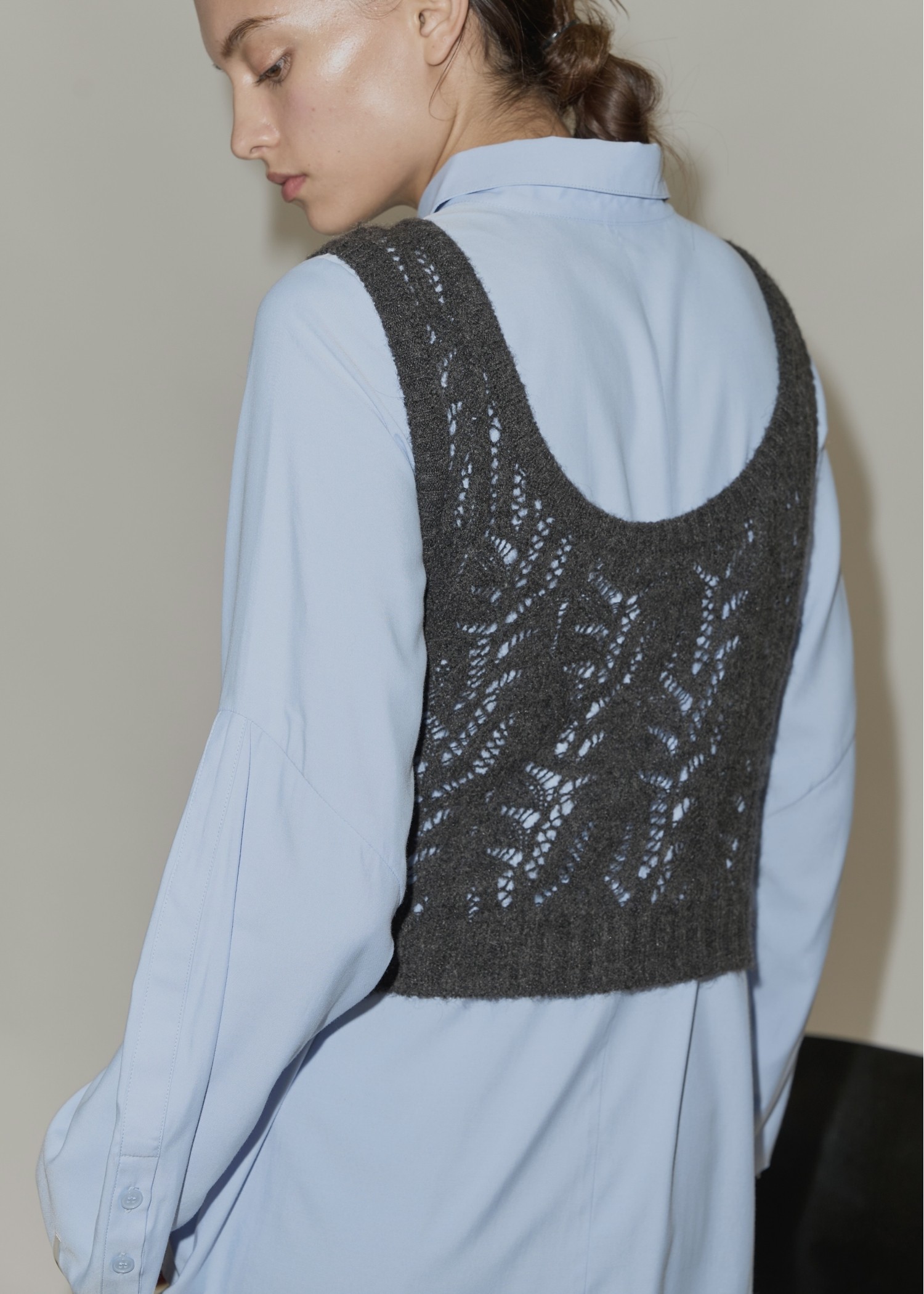 round neck sheer crochet knit tank