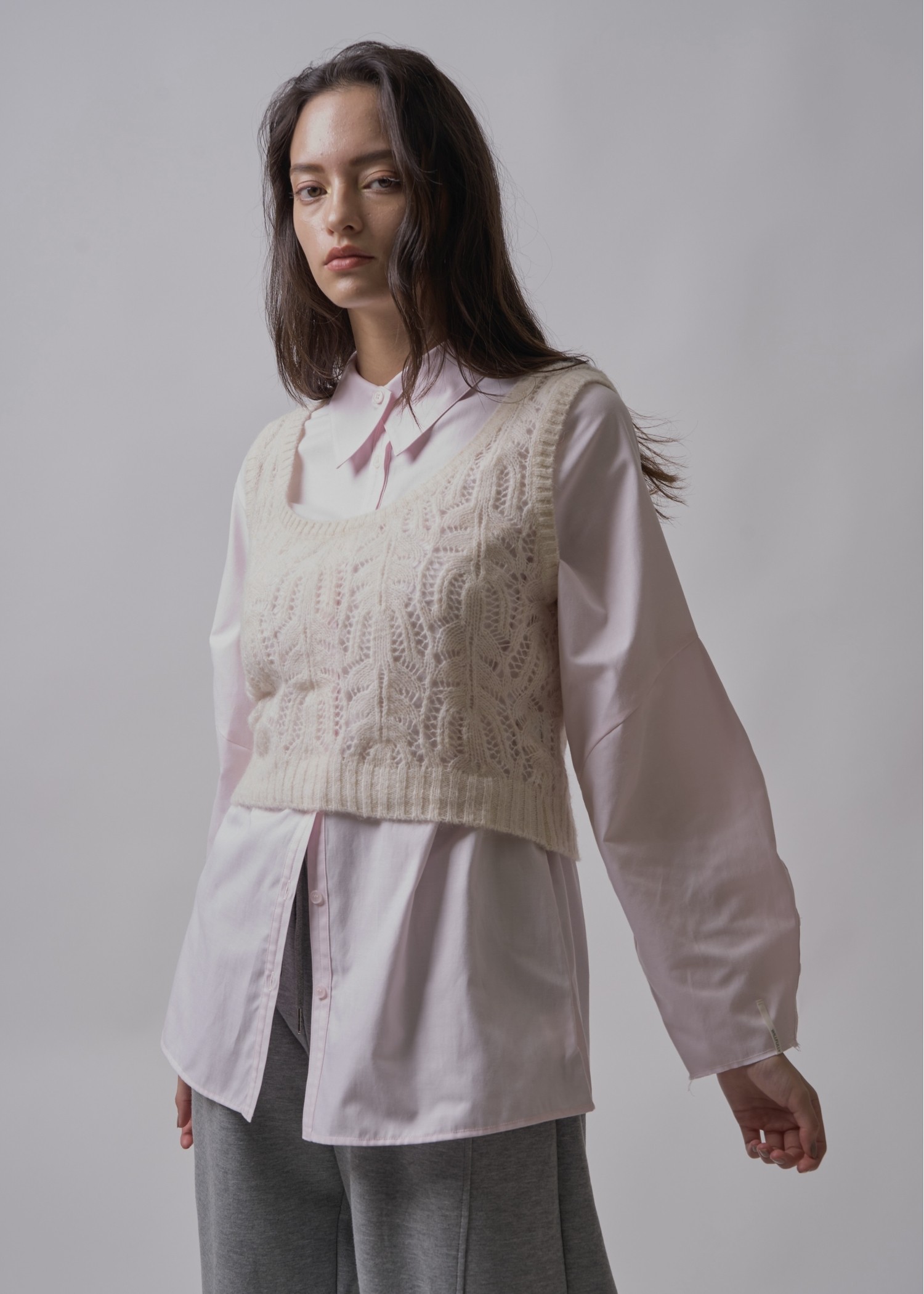 round neck sheer crochet knit tank