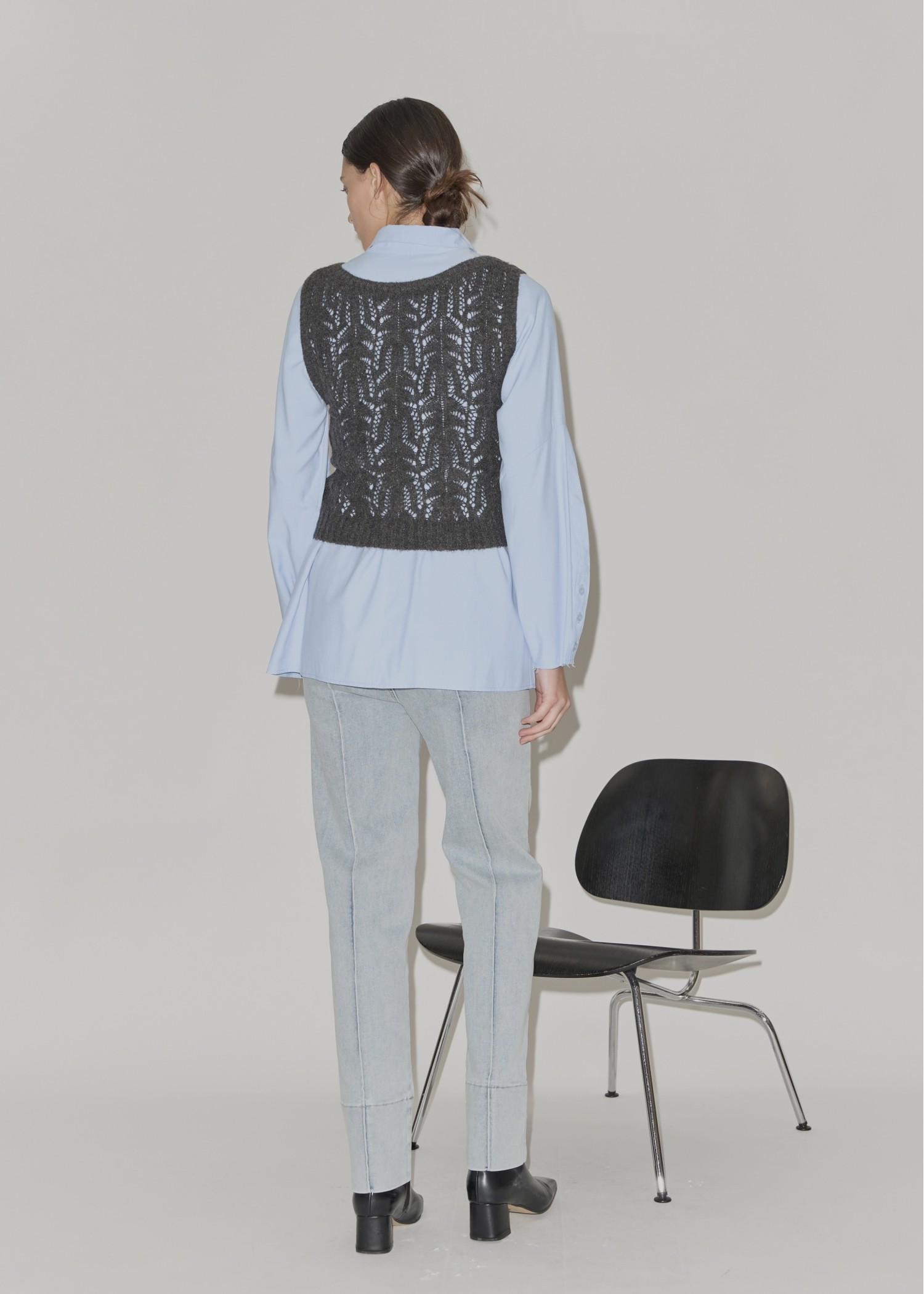 round neck sheer crochet knit tank