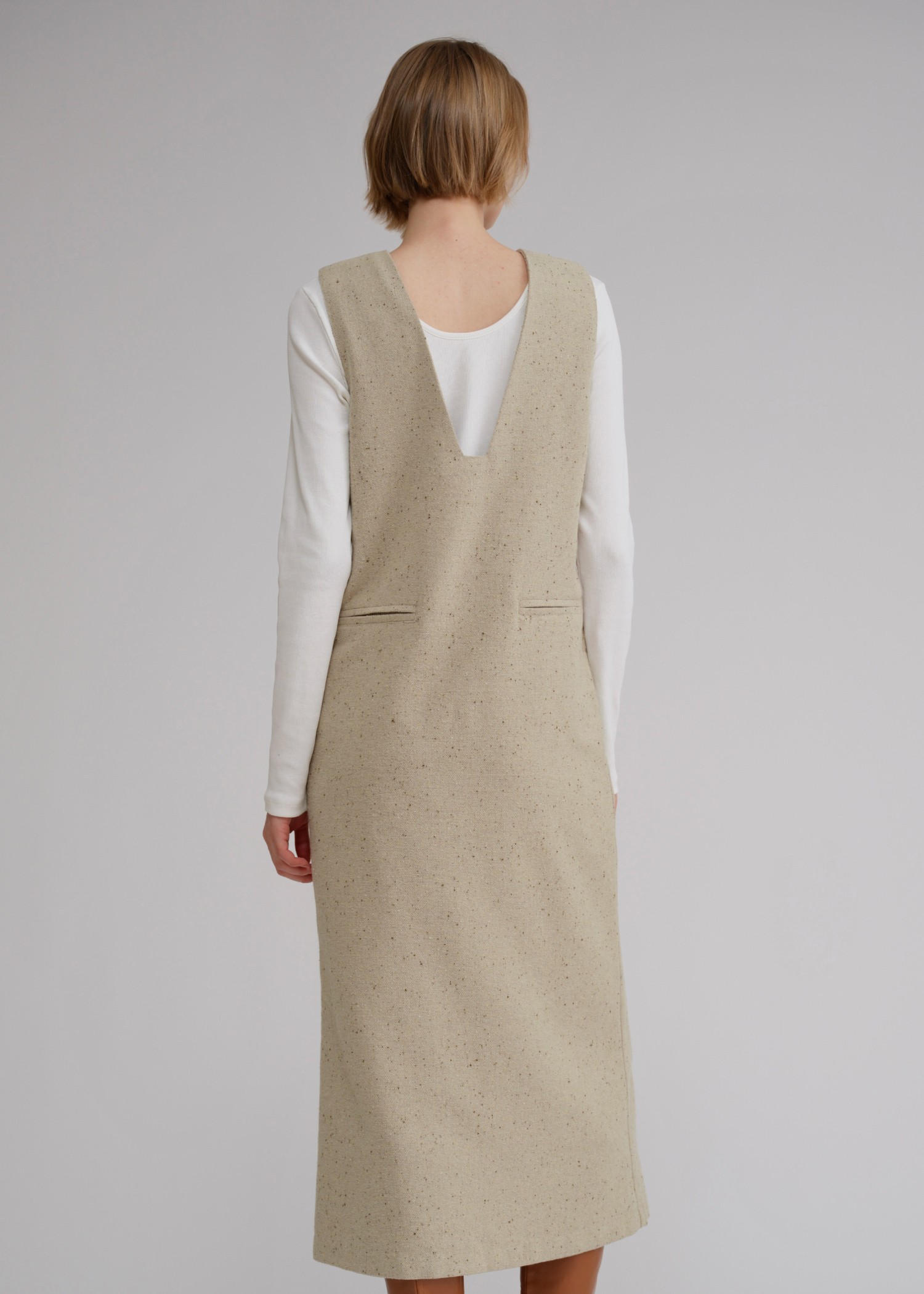 mix tweed no sleeve deep square neck OP