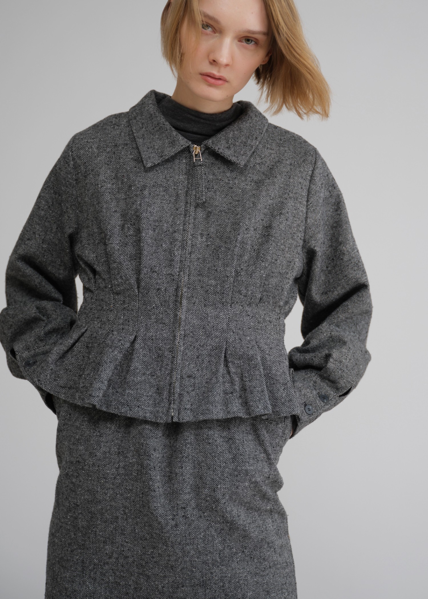 peplum mix tweed short JK