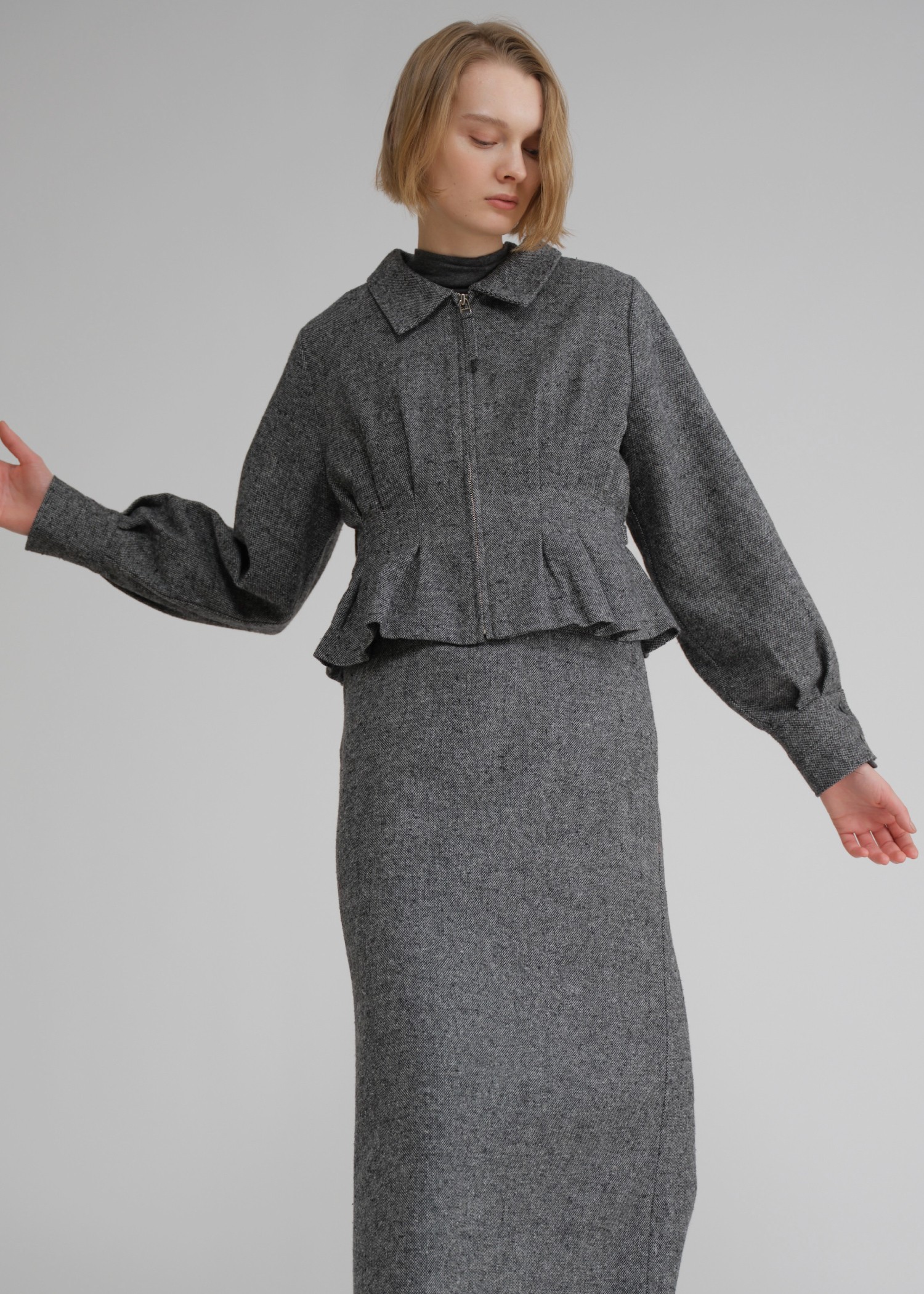 peplum mix tweed short JK