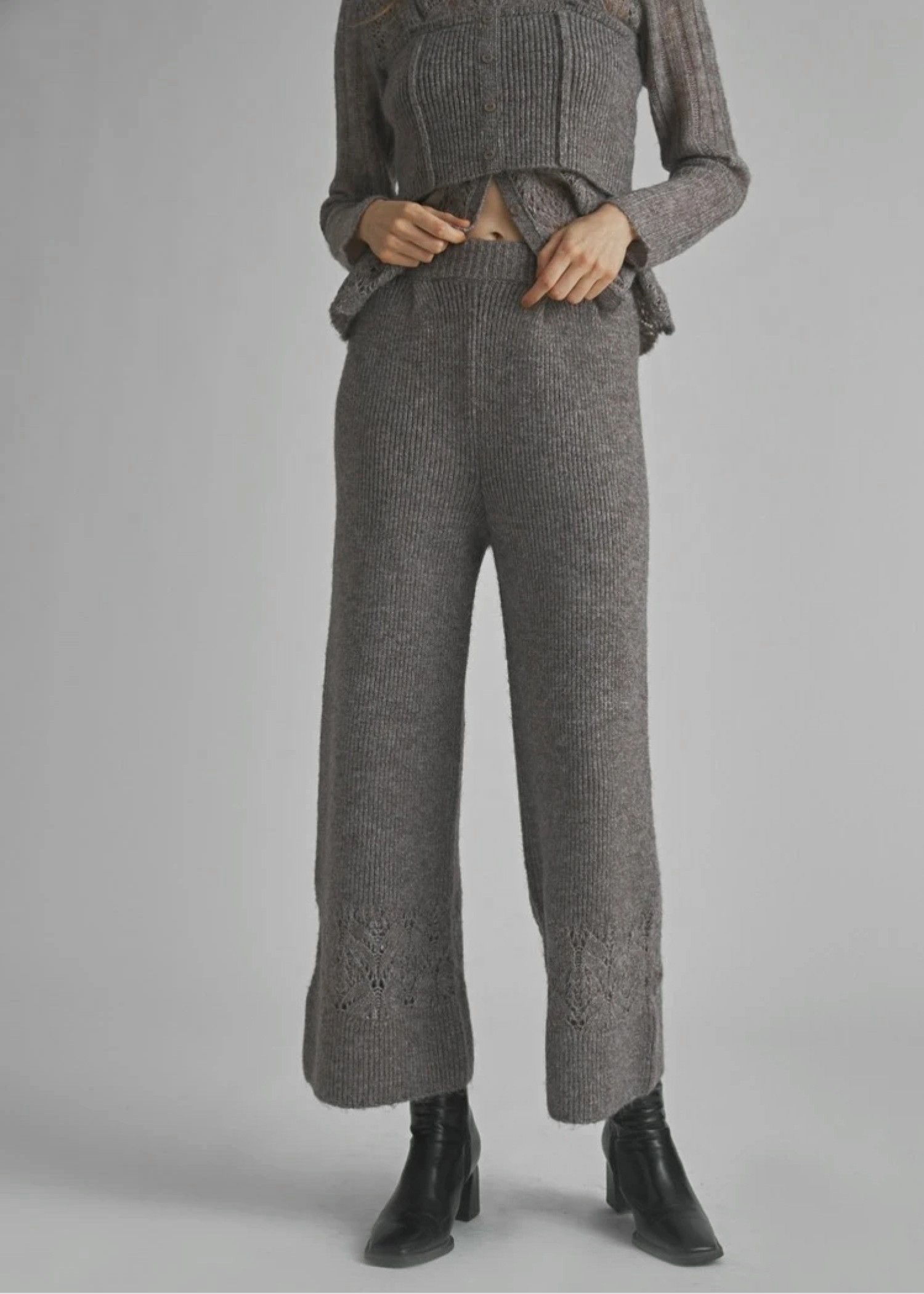 switching hem sheer crochet knit PT