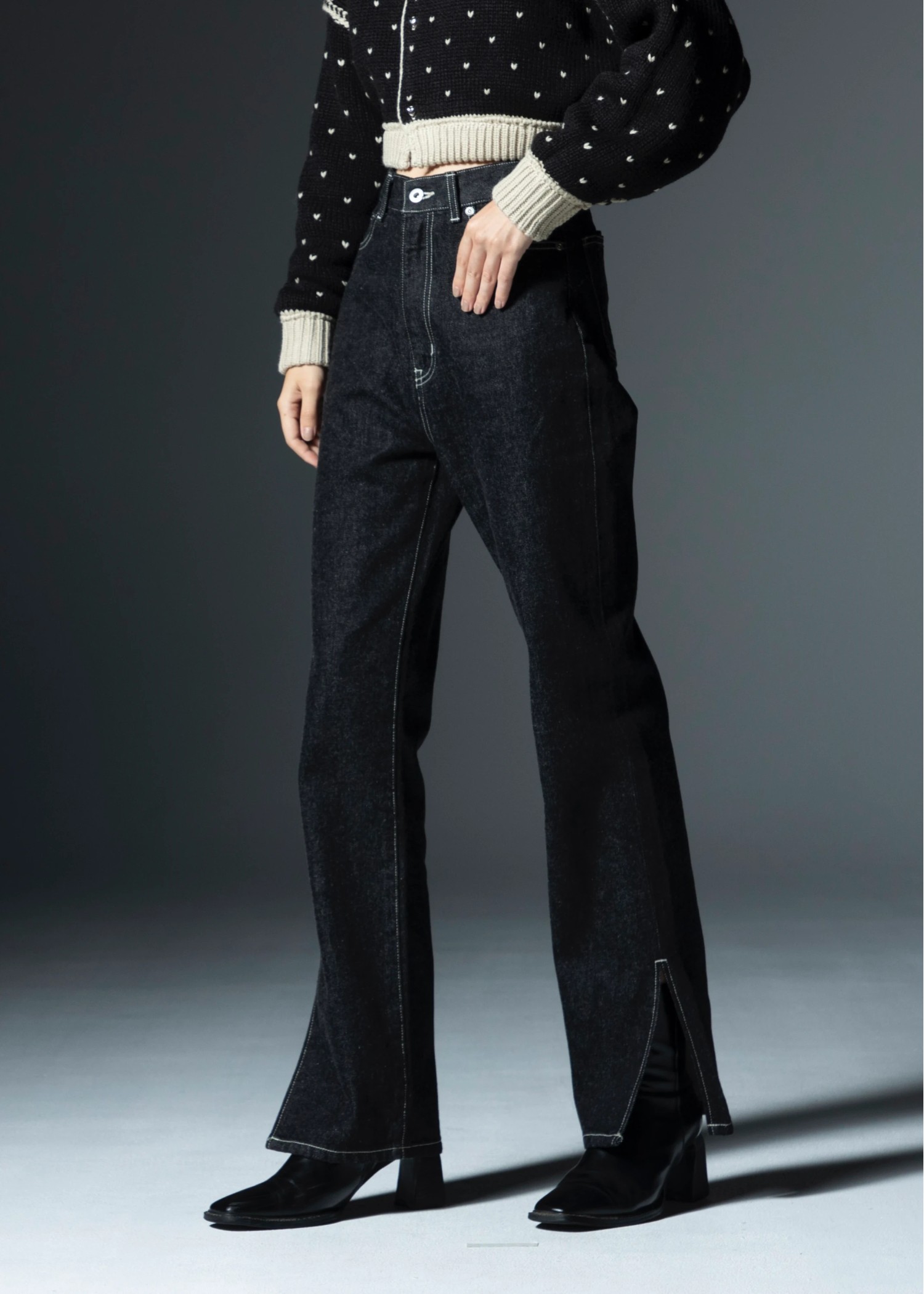 slit more high tuck design denim