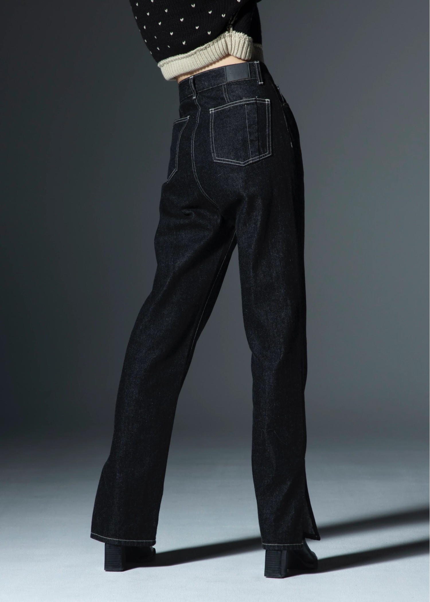 slit more high tuck design denim