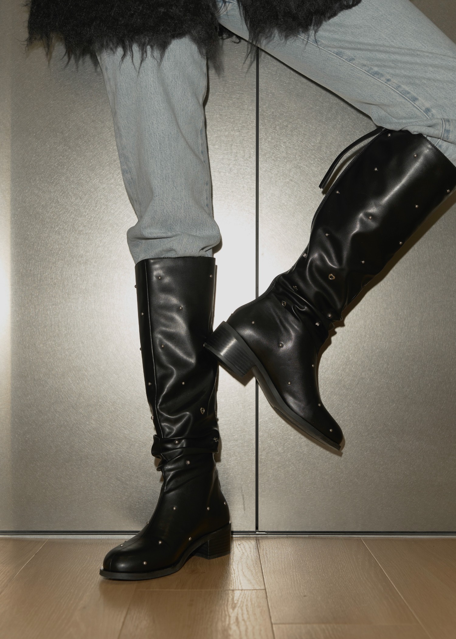 plenty random studs long boots