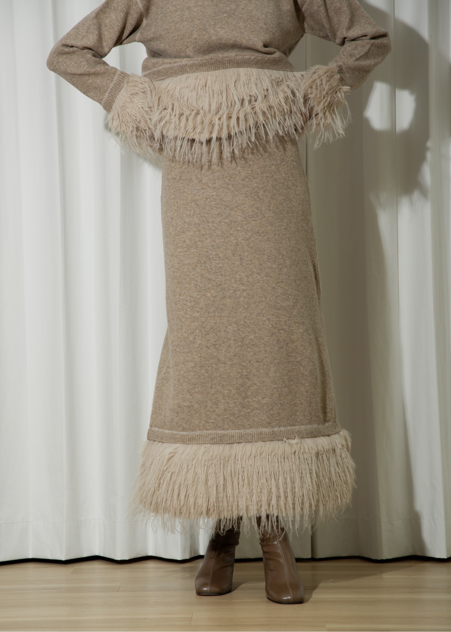 partial fur gently narrow knit SK