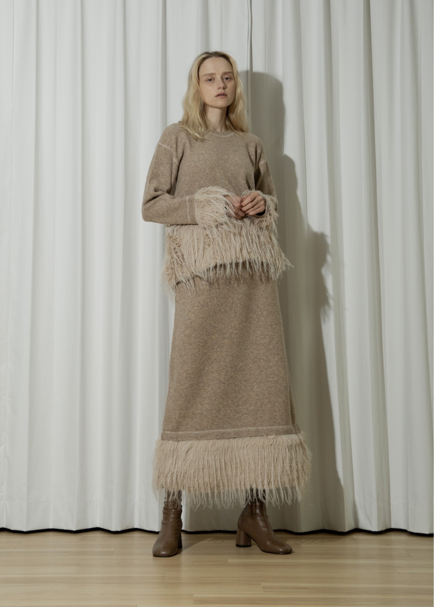 partial fur gently narrow knit SK