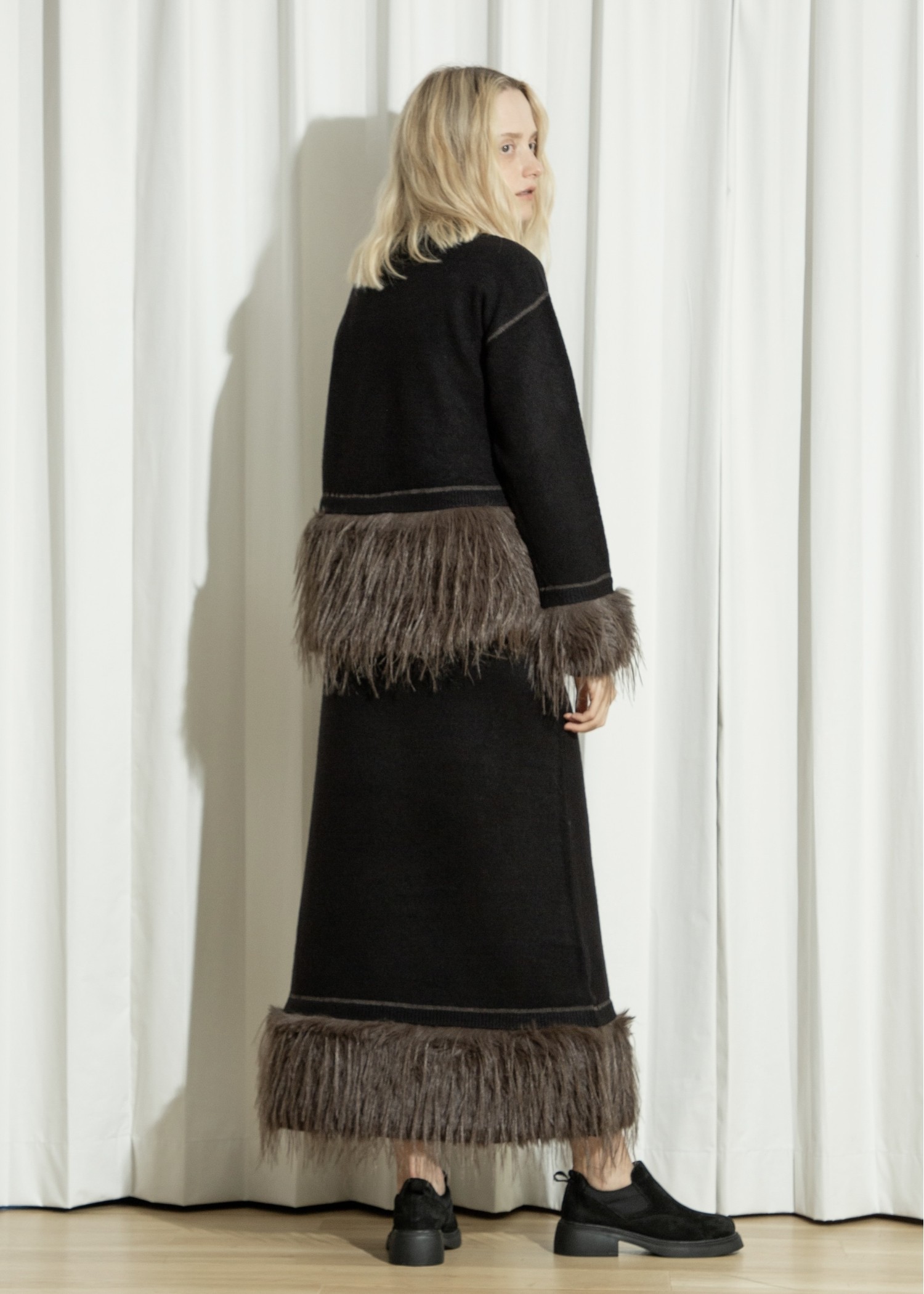 partial fur gently narrow knit SK