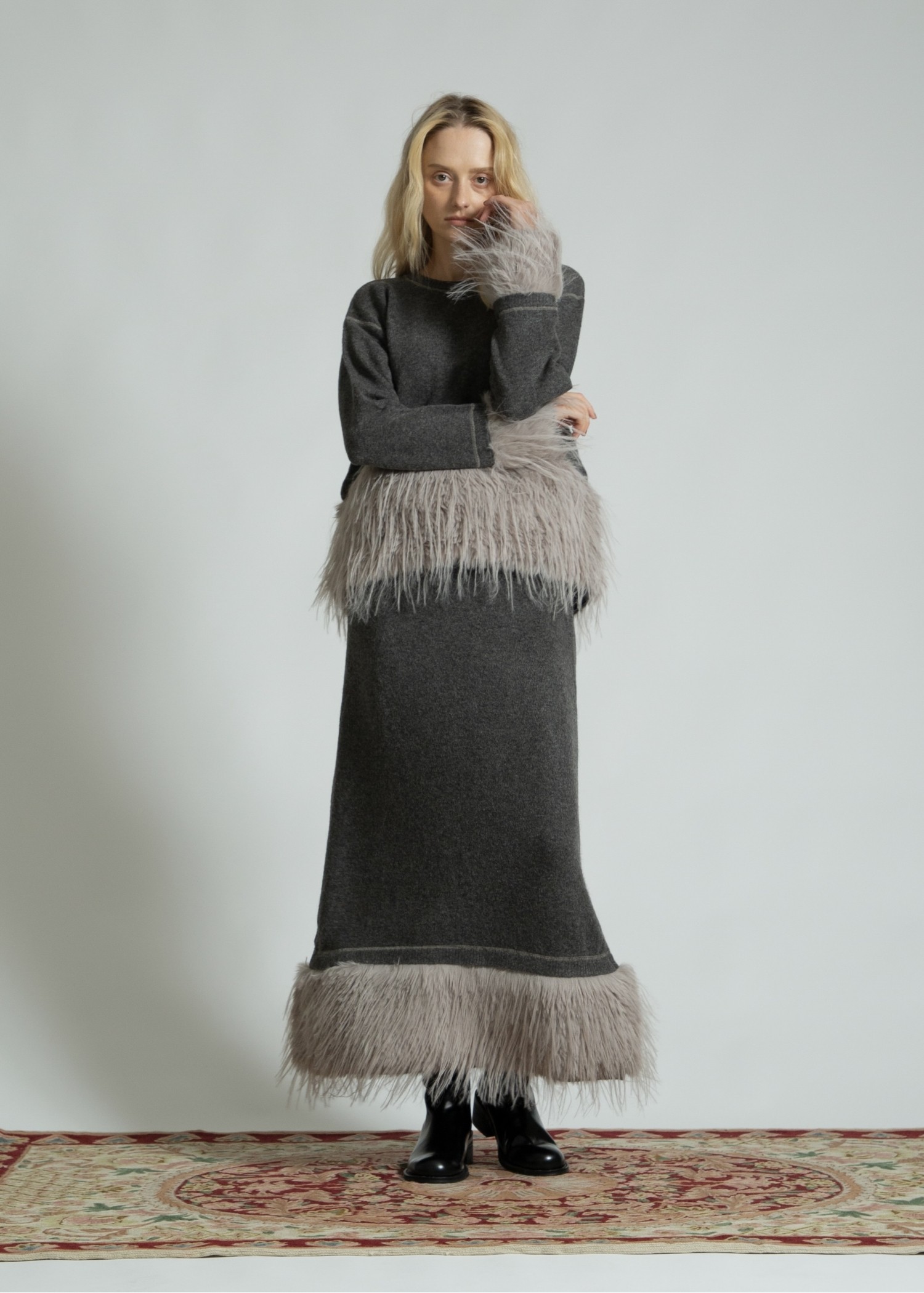 partial fur gently narrow knit SK