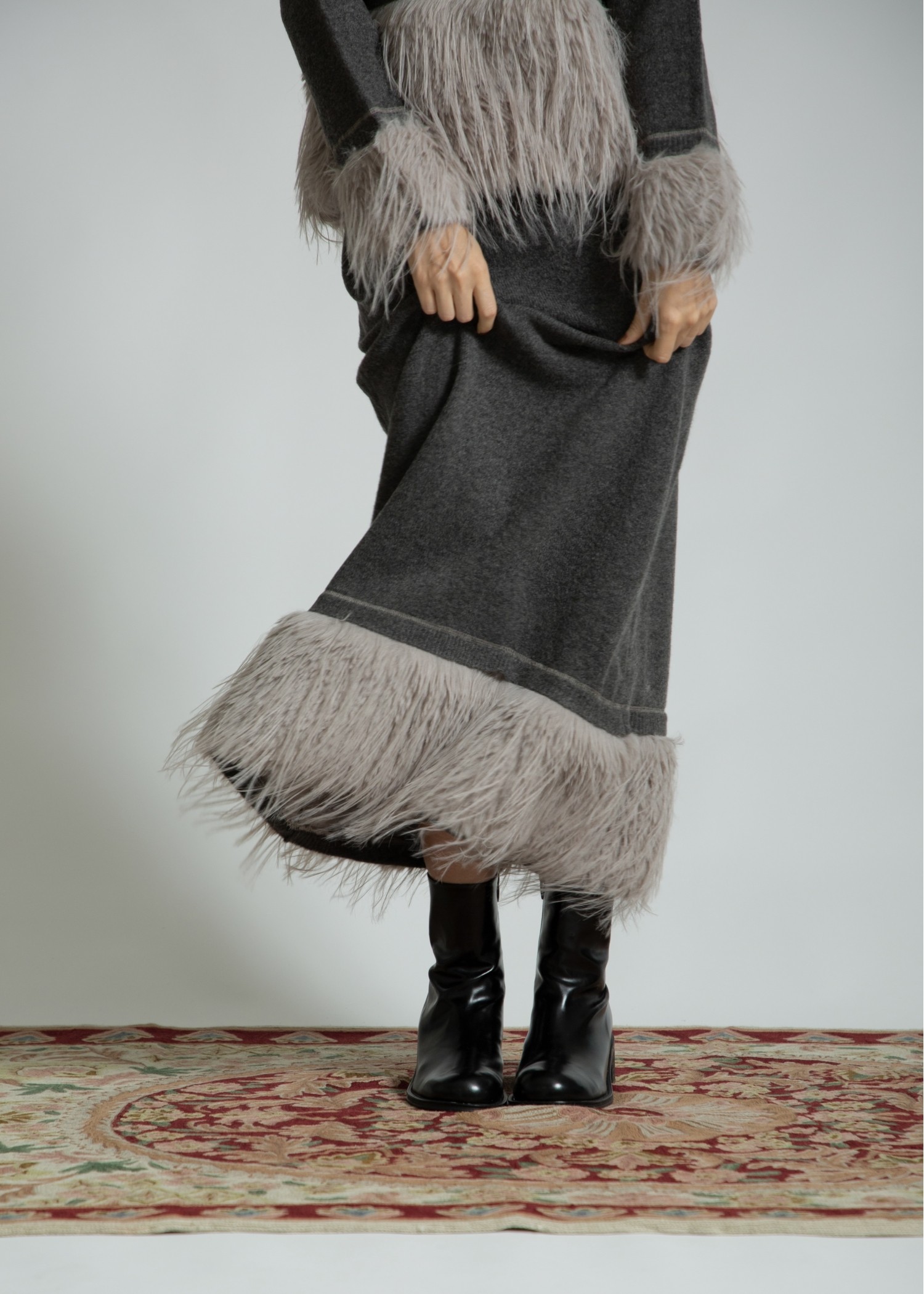 partial fur gently narrow knit SK