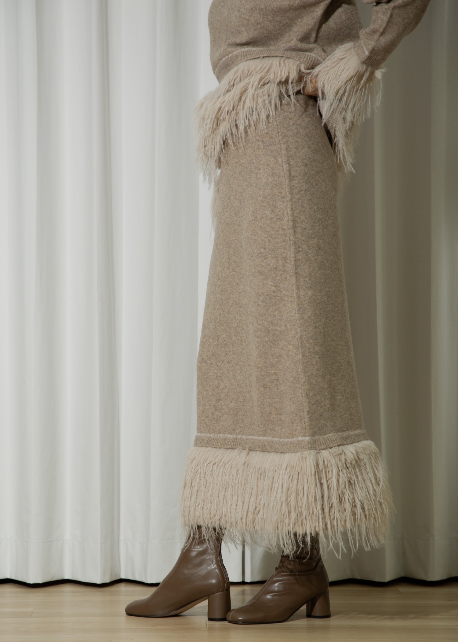 partial fur gently narrow knit SK