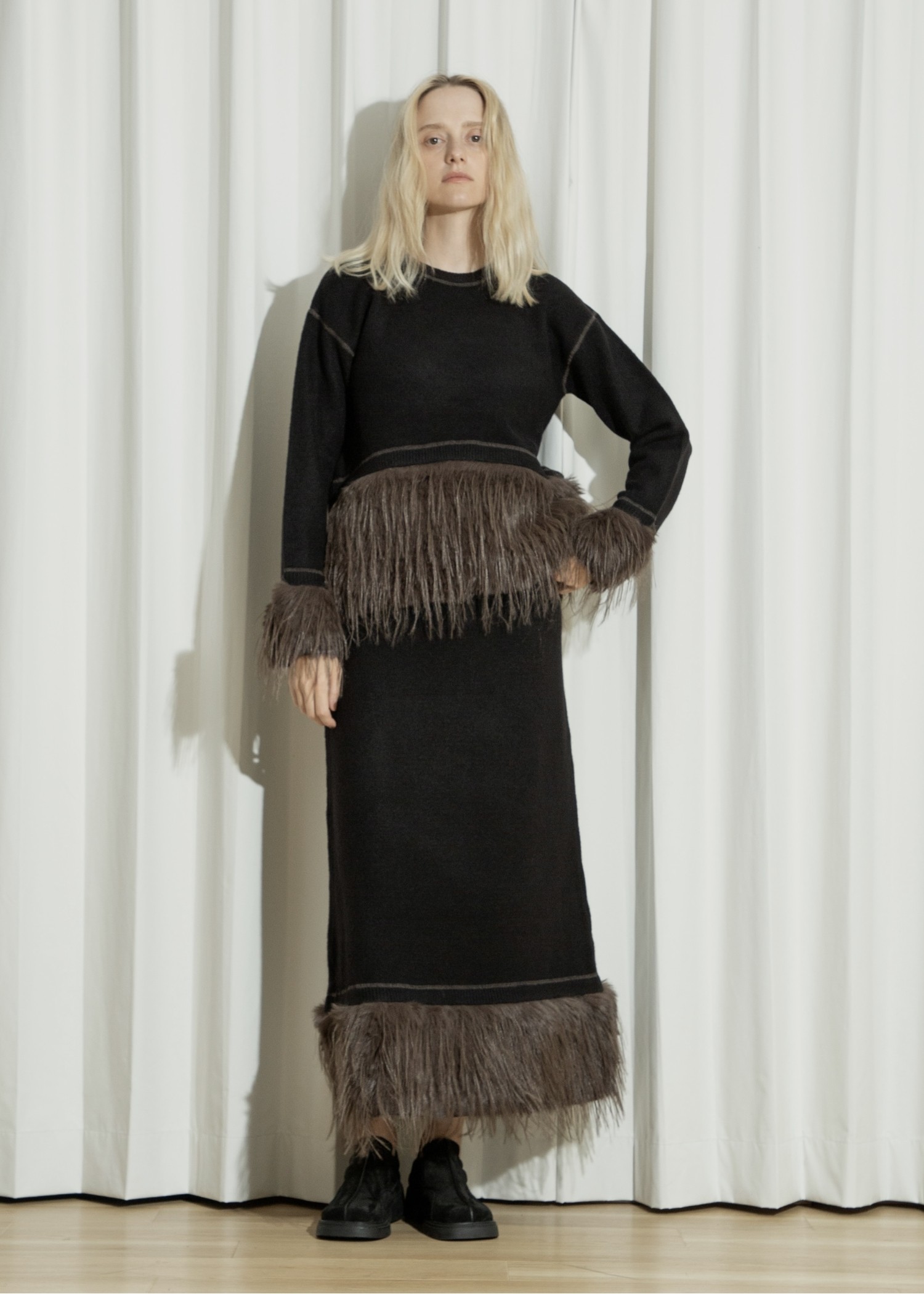 partial fur gently narrow knit SK